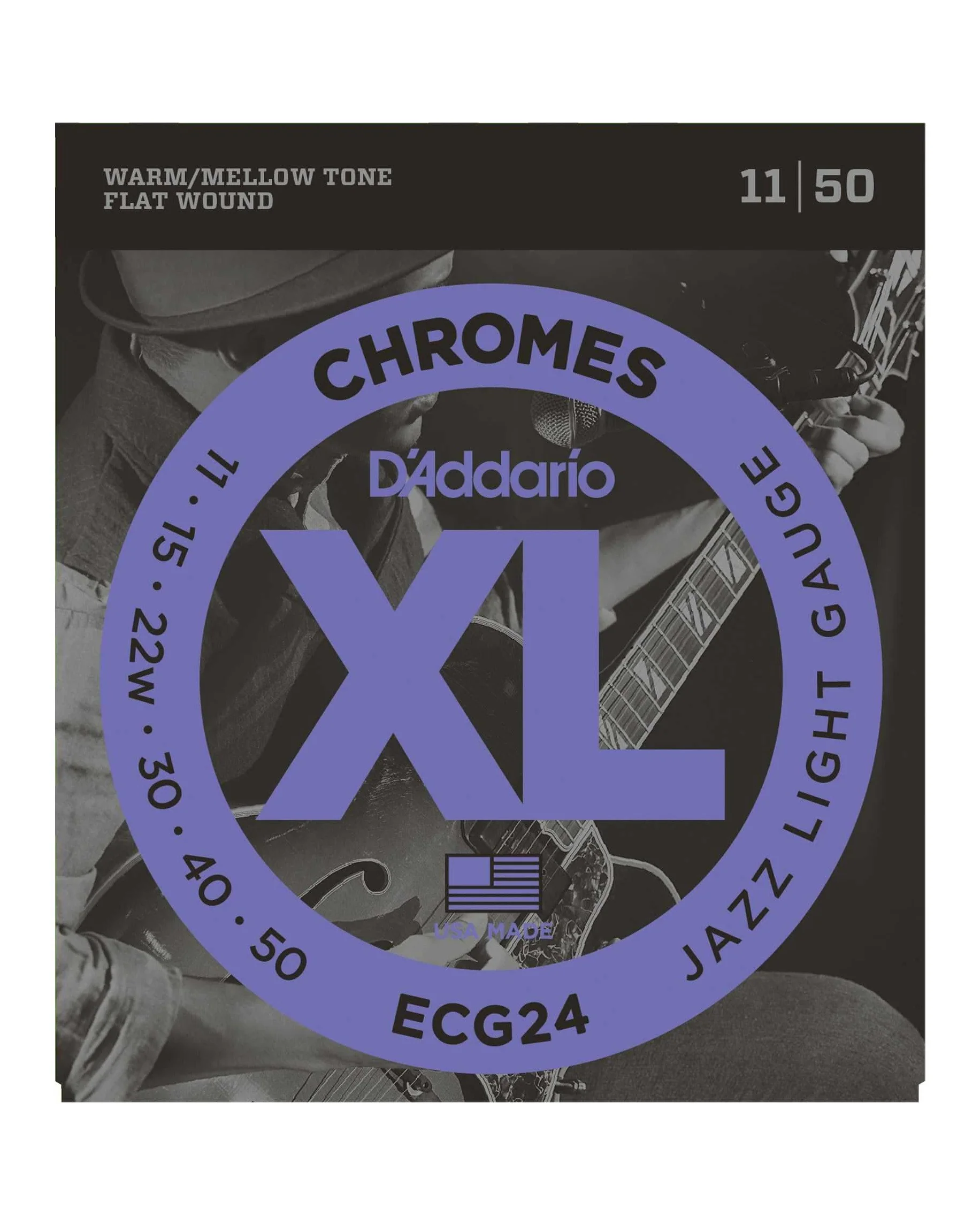 D'Addario ECG24 Chrome Flat Wound Electric Guitar Strings, Jazz Light - Image 2