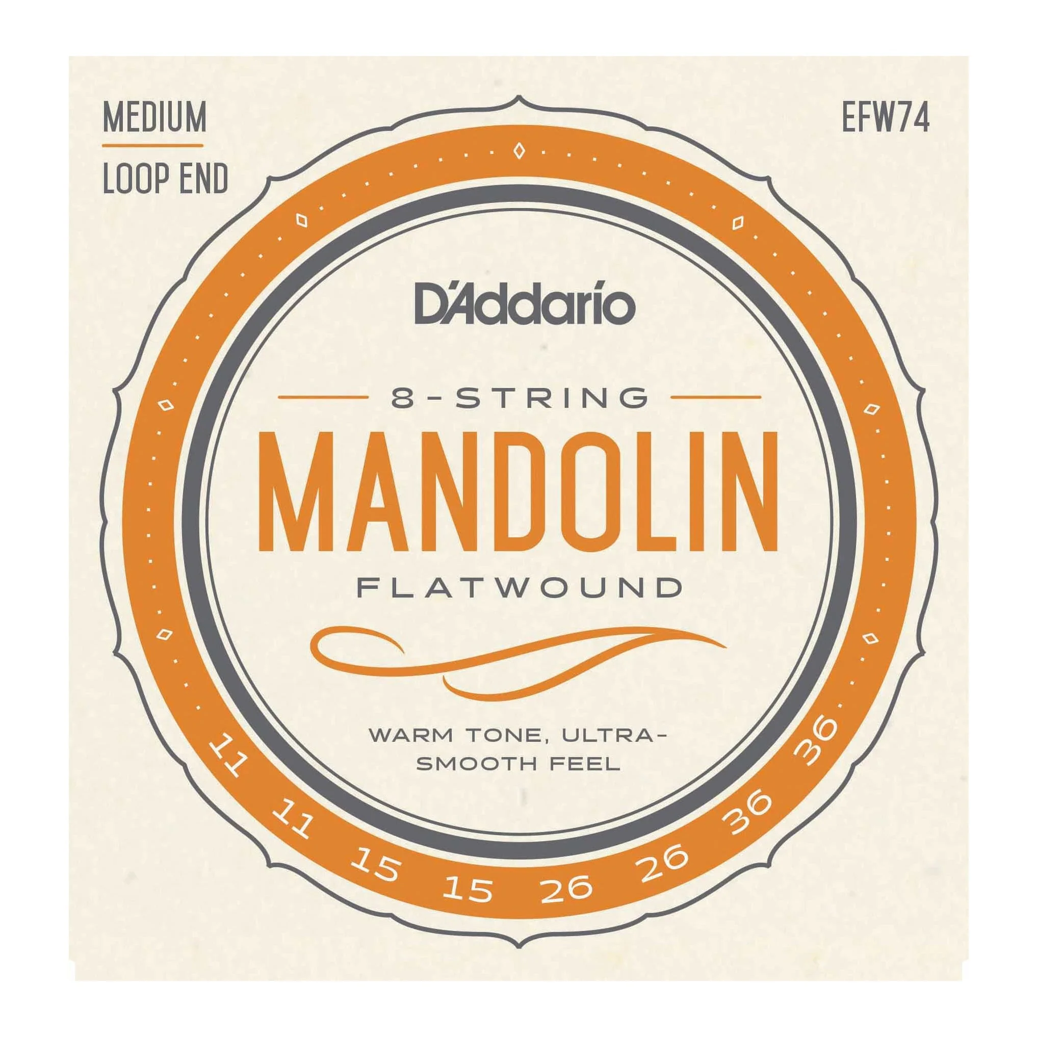 D'Addario EFW74 Stainless Steel Flatwound Mandolin Strings, Medium