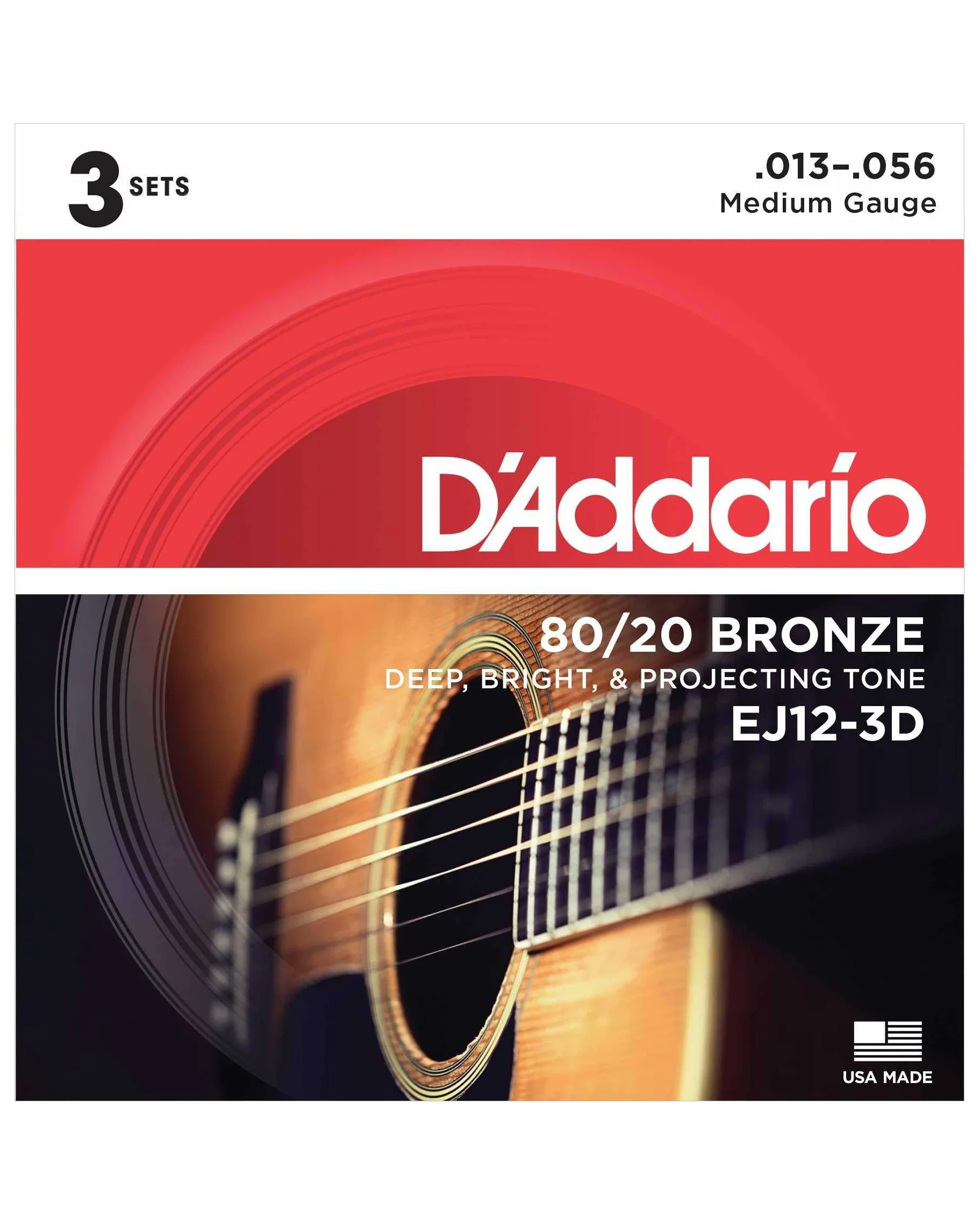 D'Addario EJ12 80/20 Bronze Acoustic Guitar Strings, Medium (3-Pack) - Image 2