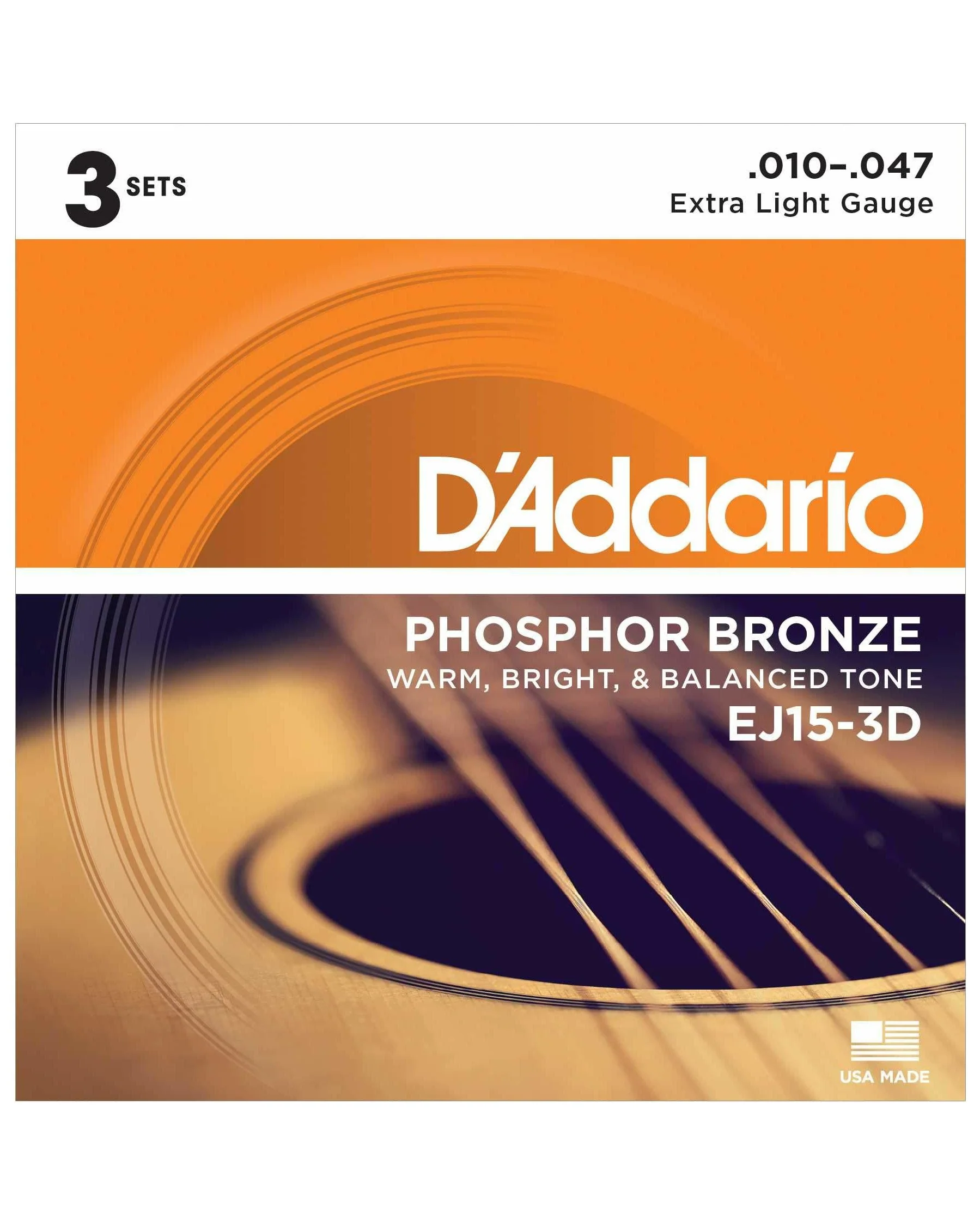D'Addario EJ15 Phosphor Bronze Acoustic Guitar Strings, Extra Light (3-Pack) - Image 2