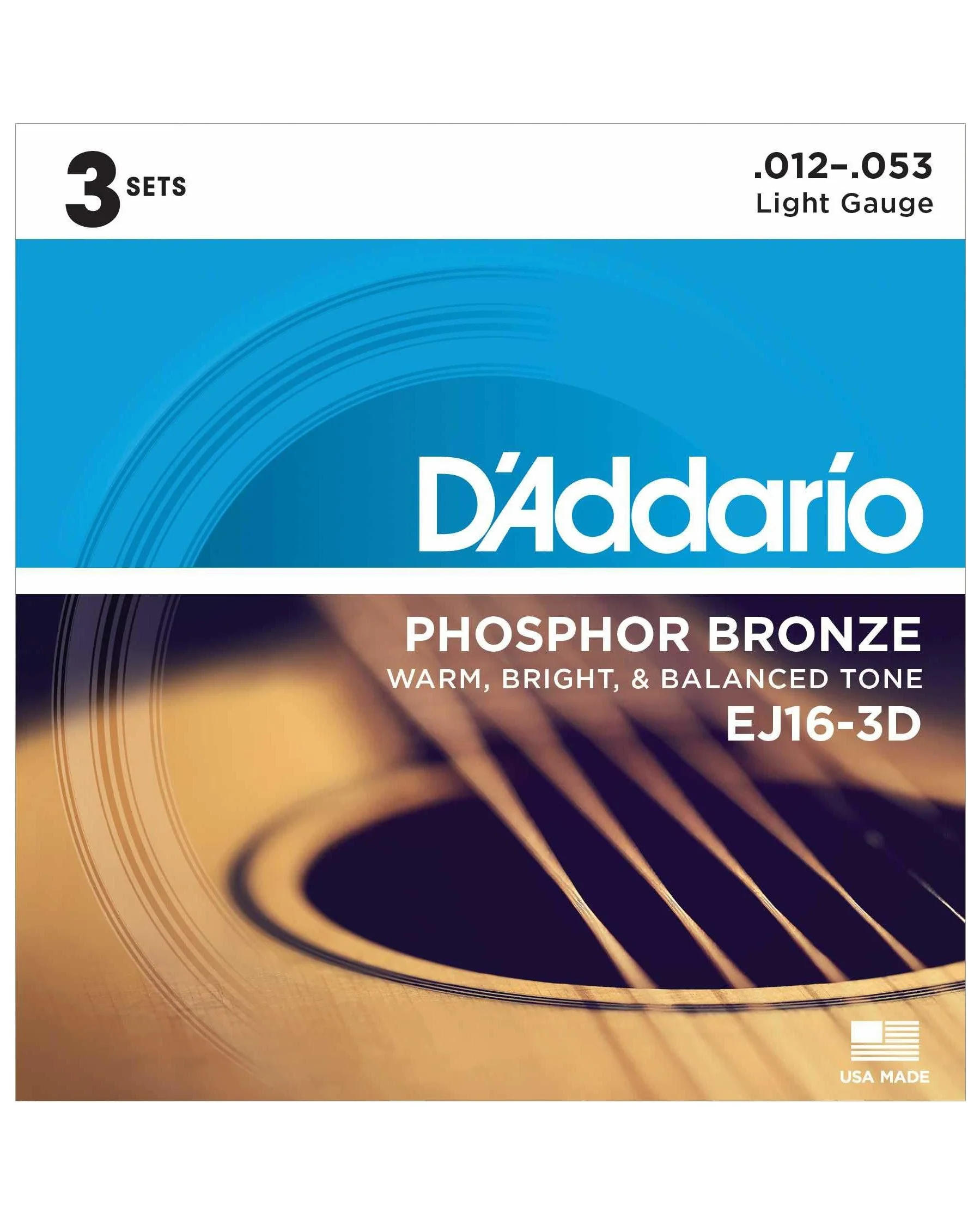 D'Addario EJ16 Phosphor Bronze Acoustic Guitar Strings, Light (3-Pack) - Image 2