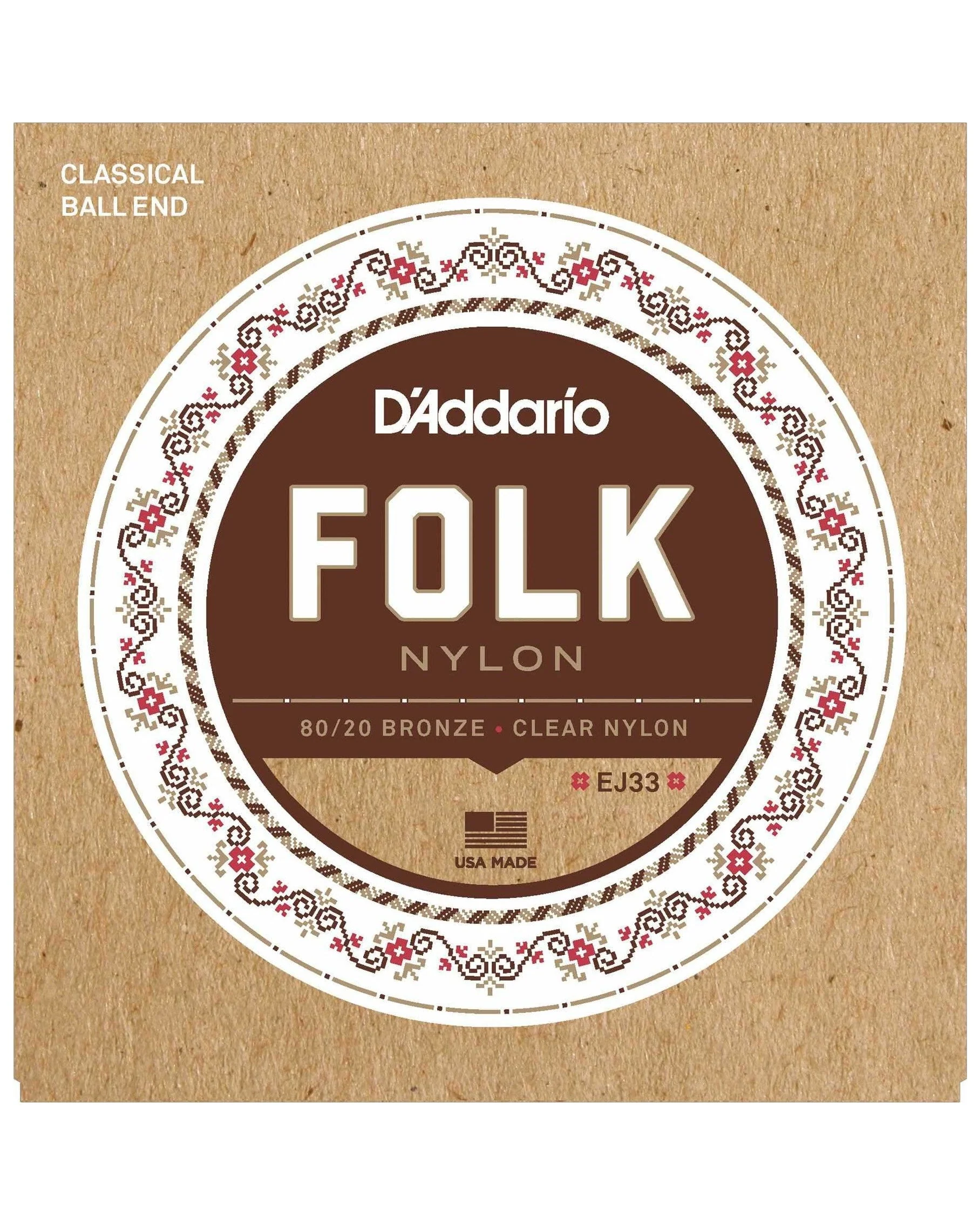D'Addario EJ33 80/20 Bronze Nylon Folk Classical Acoustic Guitar Strings