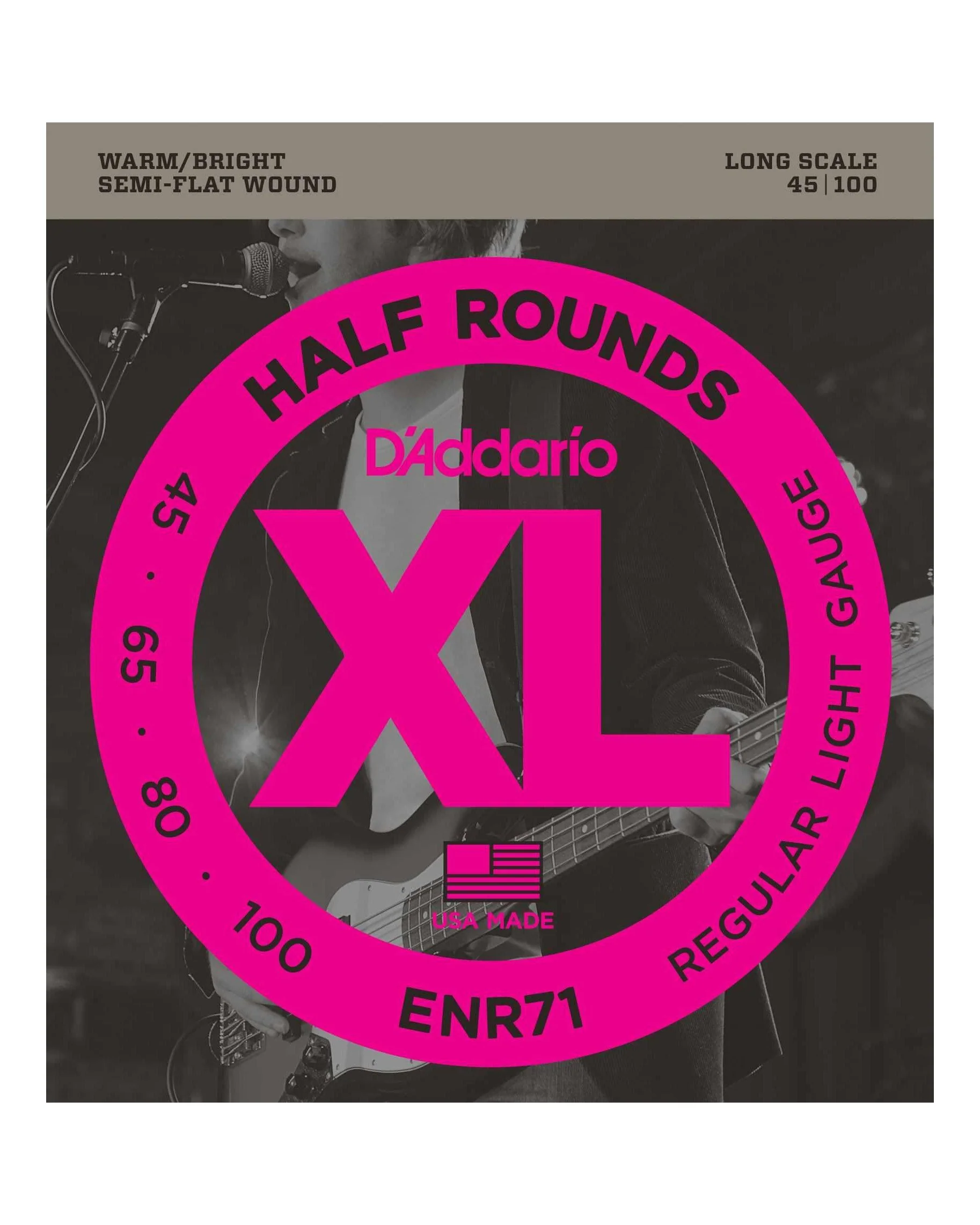 D'Addario ENR71 Semi-Flat Wound Long Scale Electric Bass Guitar Strings, Light - Image 2