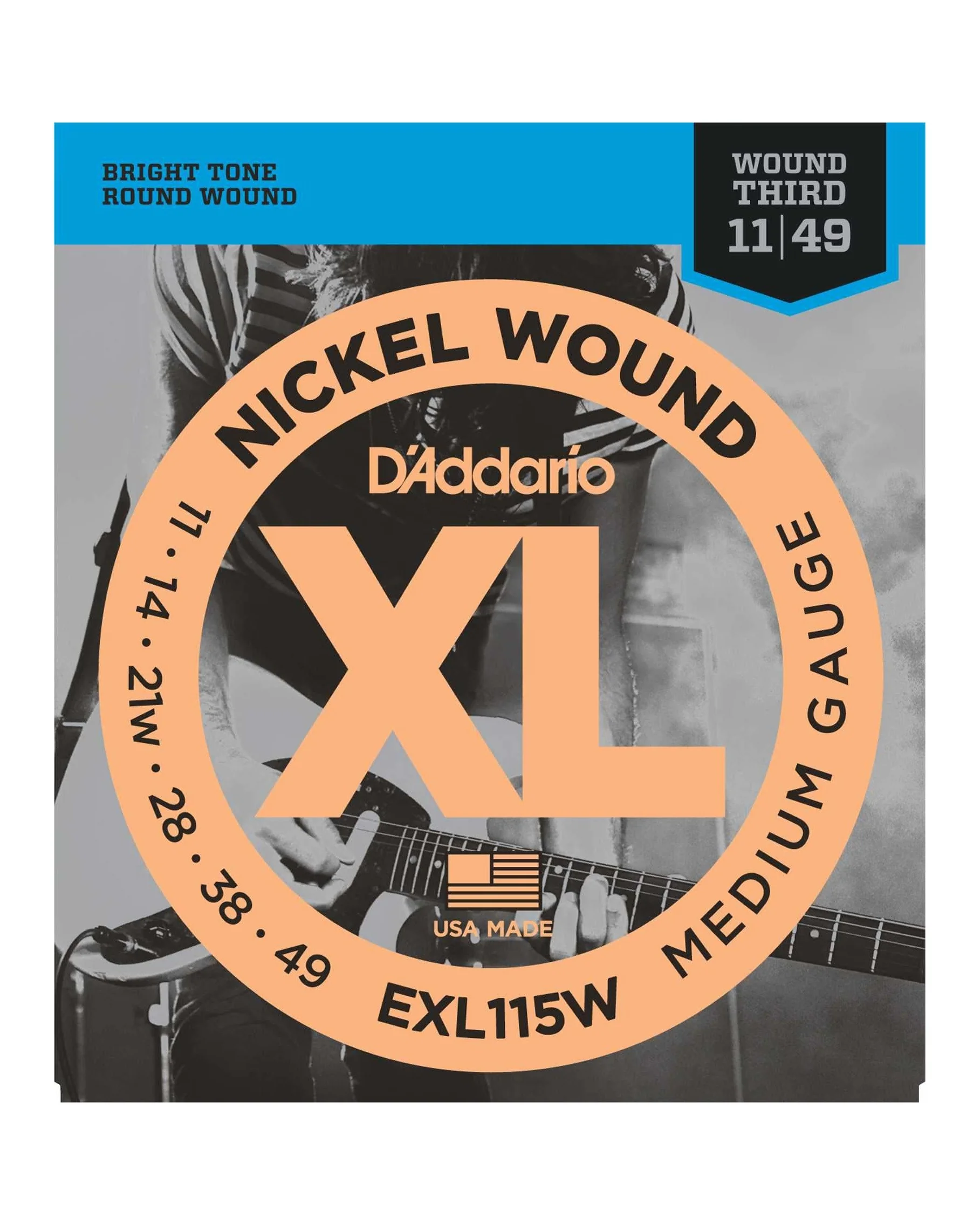 D'Addario EXL115W Nickel Wound 3rd Electric Guitar Strings, Medium - Image 2