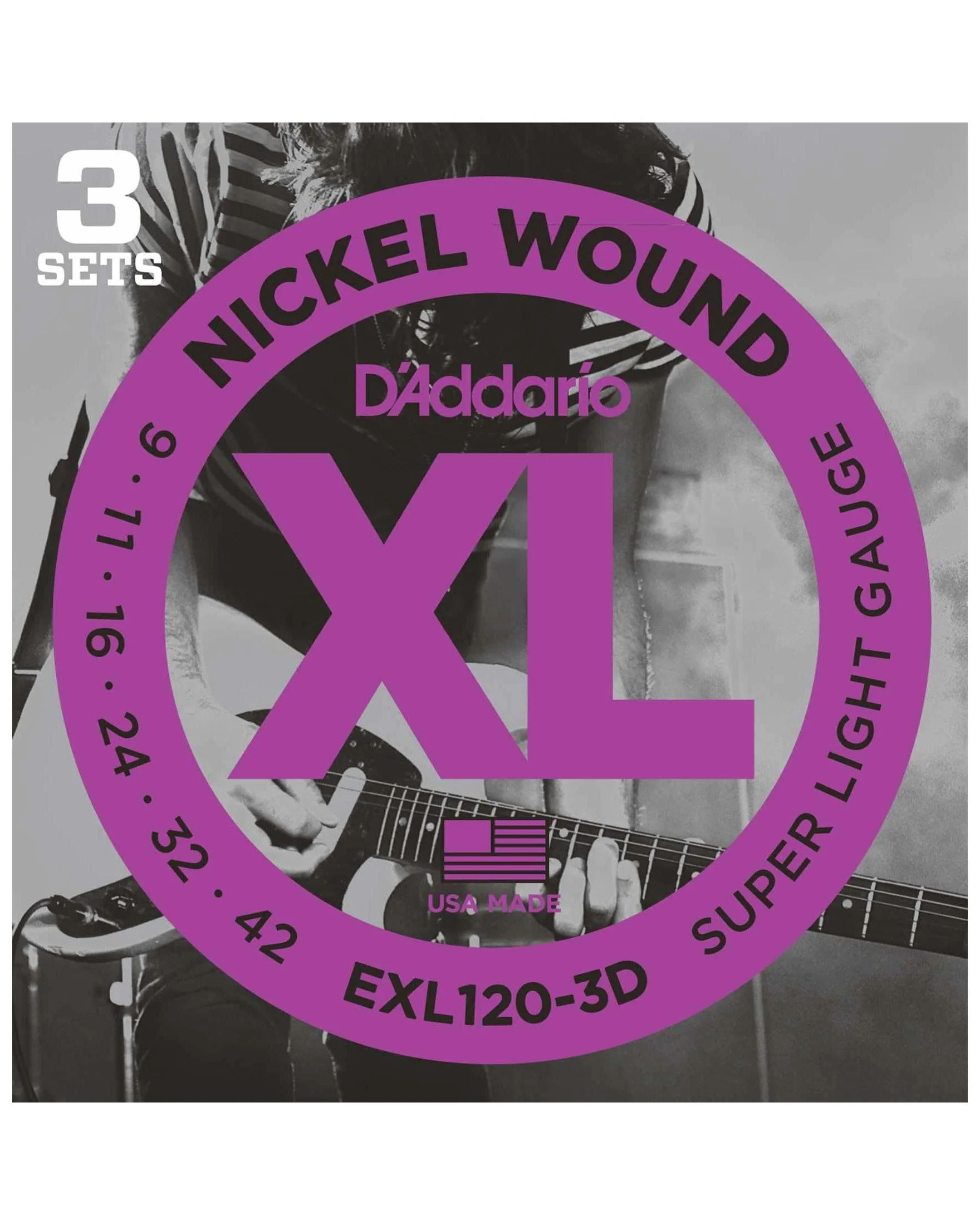 D'Addario EXL120 Nickel Electric Guitar Strings, Super Light (3-Pack) - Image 2