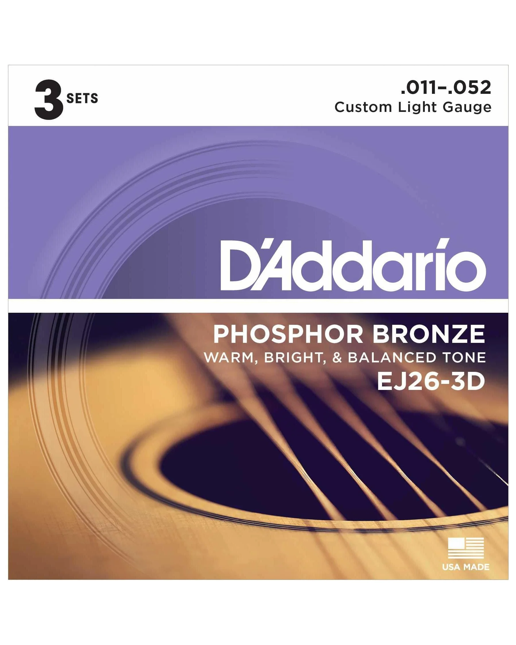 D'Addario EJ26 Phosphor Bronze Acoustic Guitar Strings, Custom Light (3-Pack) - Image 2