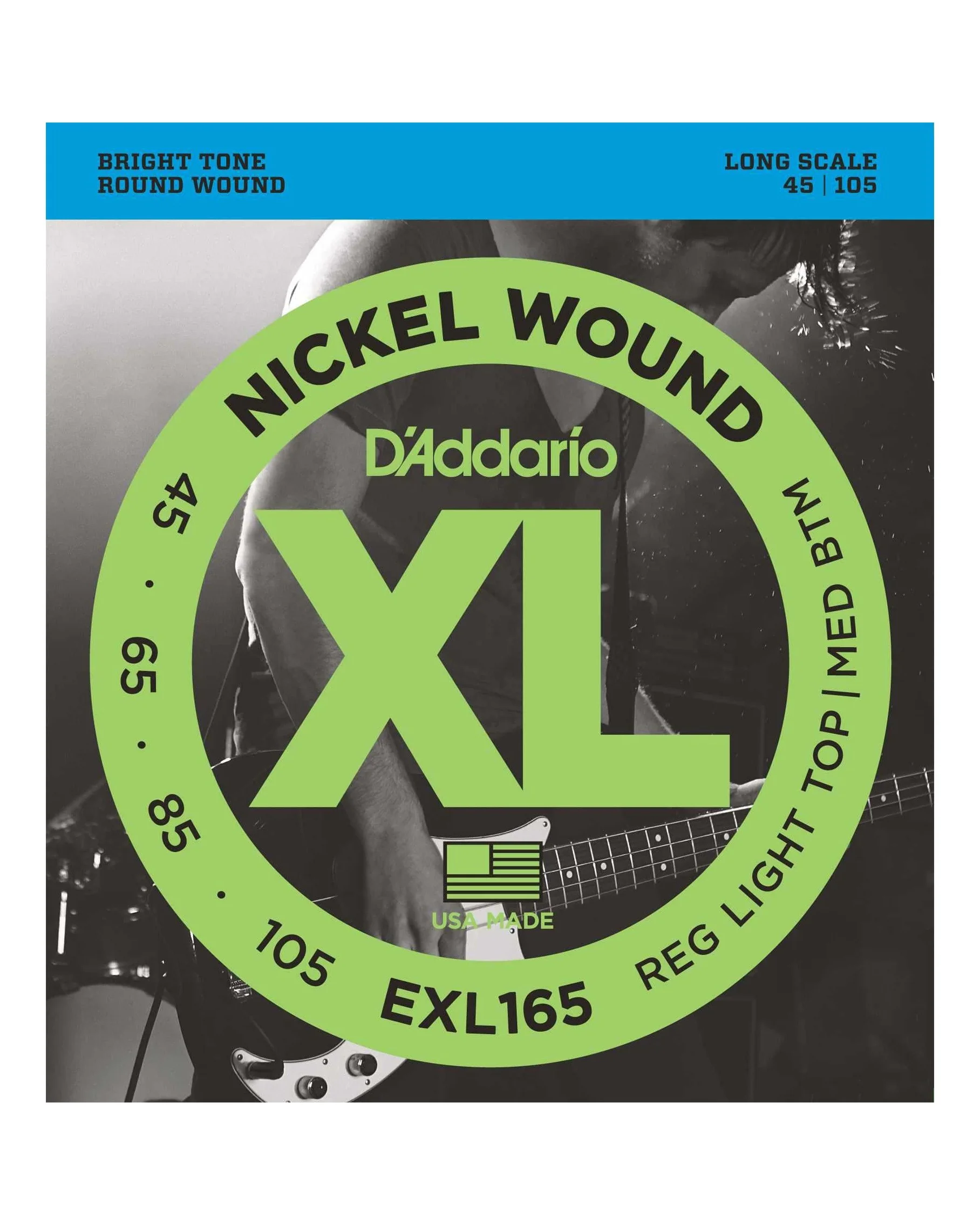 D'Addario EXL165 Nickel Long Scale Electric Bass Guitar Strings, Light Top/Medium Bottom