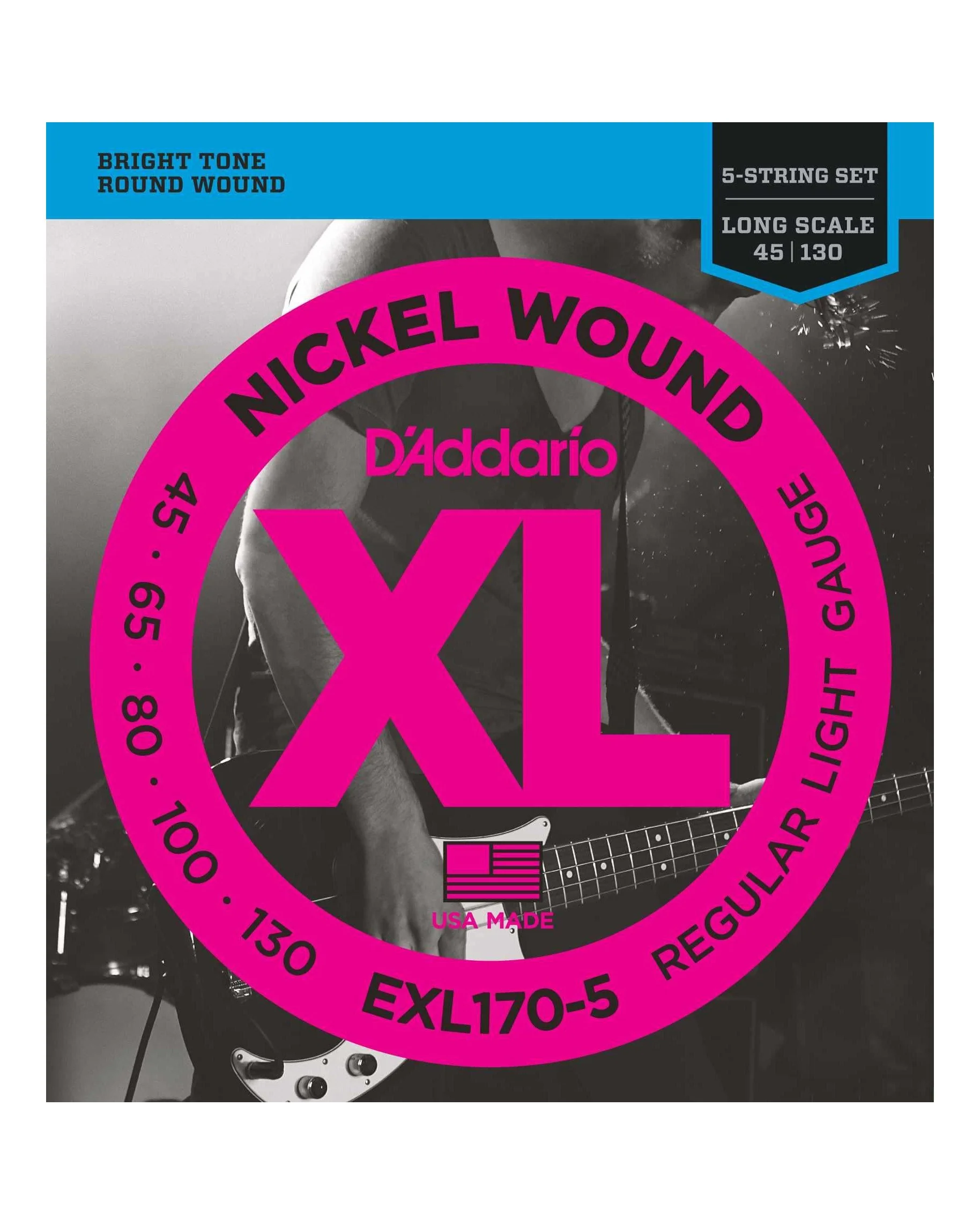 D'Addario EXL170-5 Nickel Long Scale 5-String Electric Bass Guitar Strings, Light - Image 2