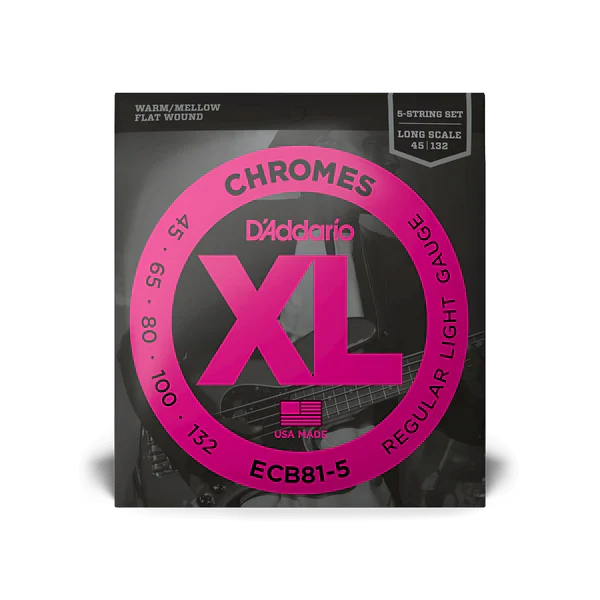 D'Addario ECB81-5 Chrome Flat Wound Long Scale 5-String Electric Bass Guitar Strings, Regular Light - Image 2