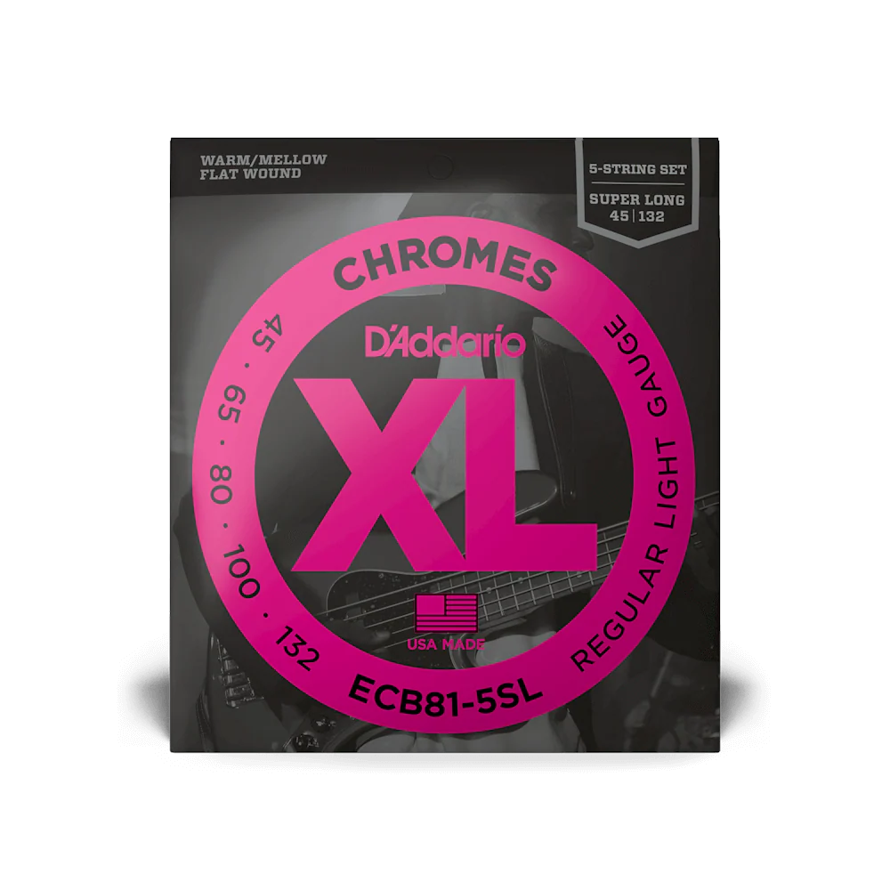 D'Addario ECB81-5SL Chrome Flat Wound Super Long Scale 5-String Bass Guitar Strings, Light - Image 2
