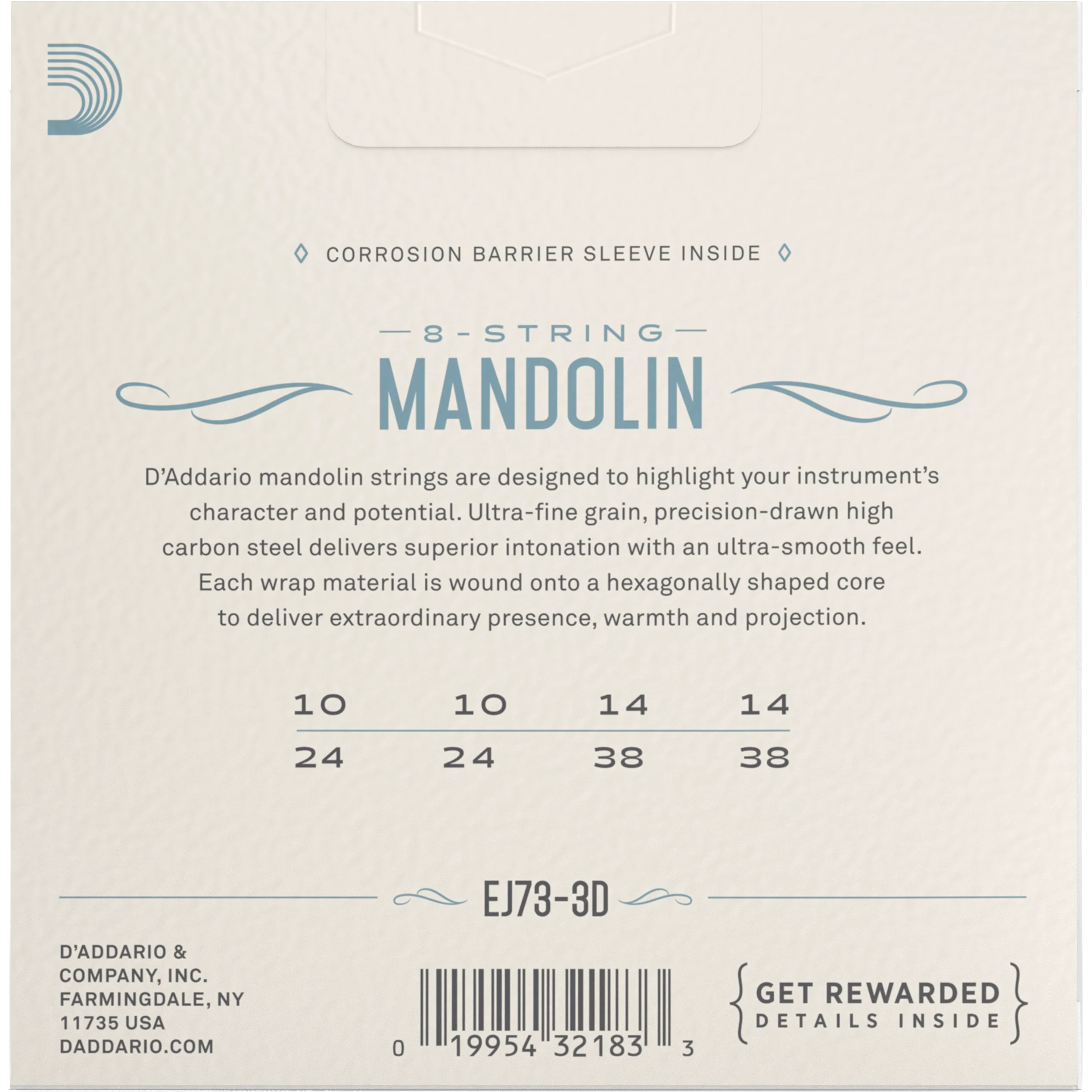 D'Addario EJ73 Phosphor Bronze Mandolin Strings, Light (3-Pack) - Image 3