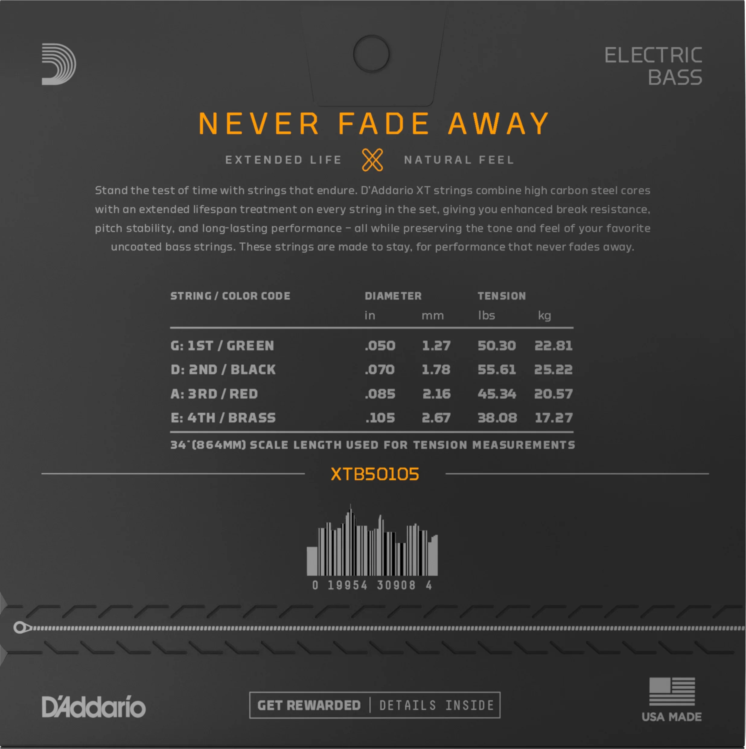 D'Addario XTB50105 Nickel Coated Long Scale Electric Bass Guitar Strings, Medium - Image 3