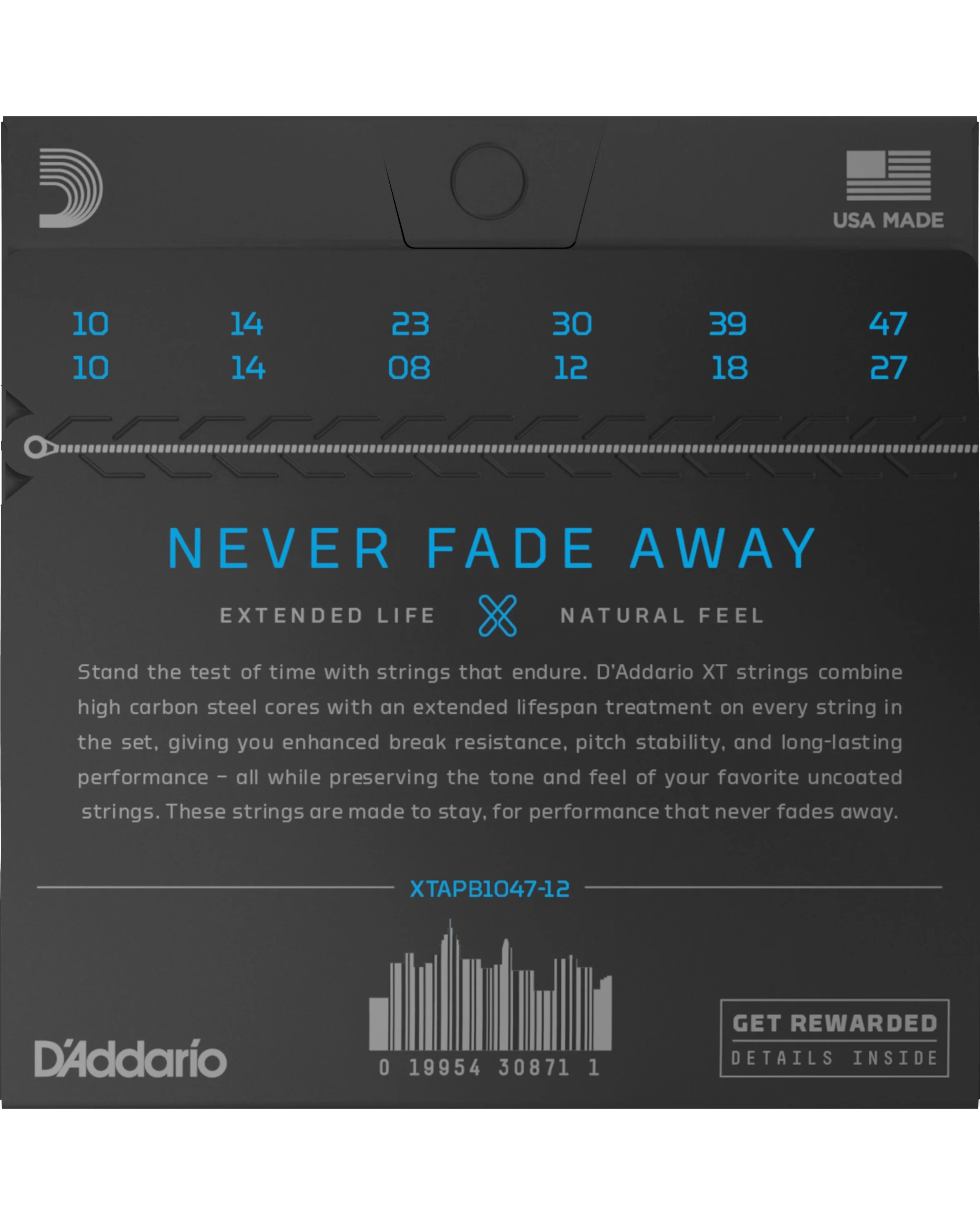 D'Addario XTAPB1047-12 Phosphor Bronze Coated 12-String Acoustic Guitar Strings, Light - Image 3