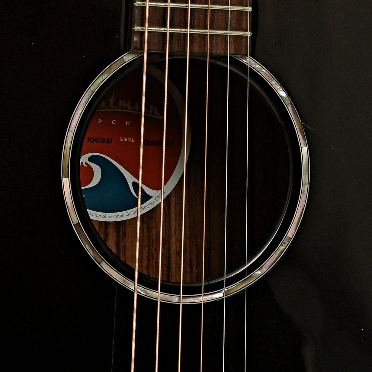 Eastman PCH2-TG Acoustic Guitar & Gigbag, Black Top - Image 7