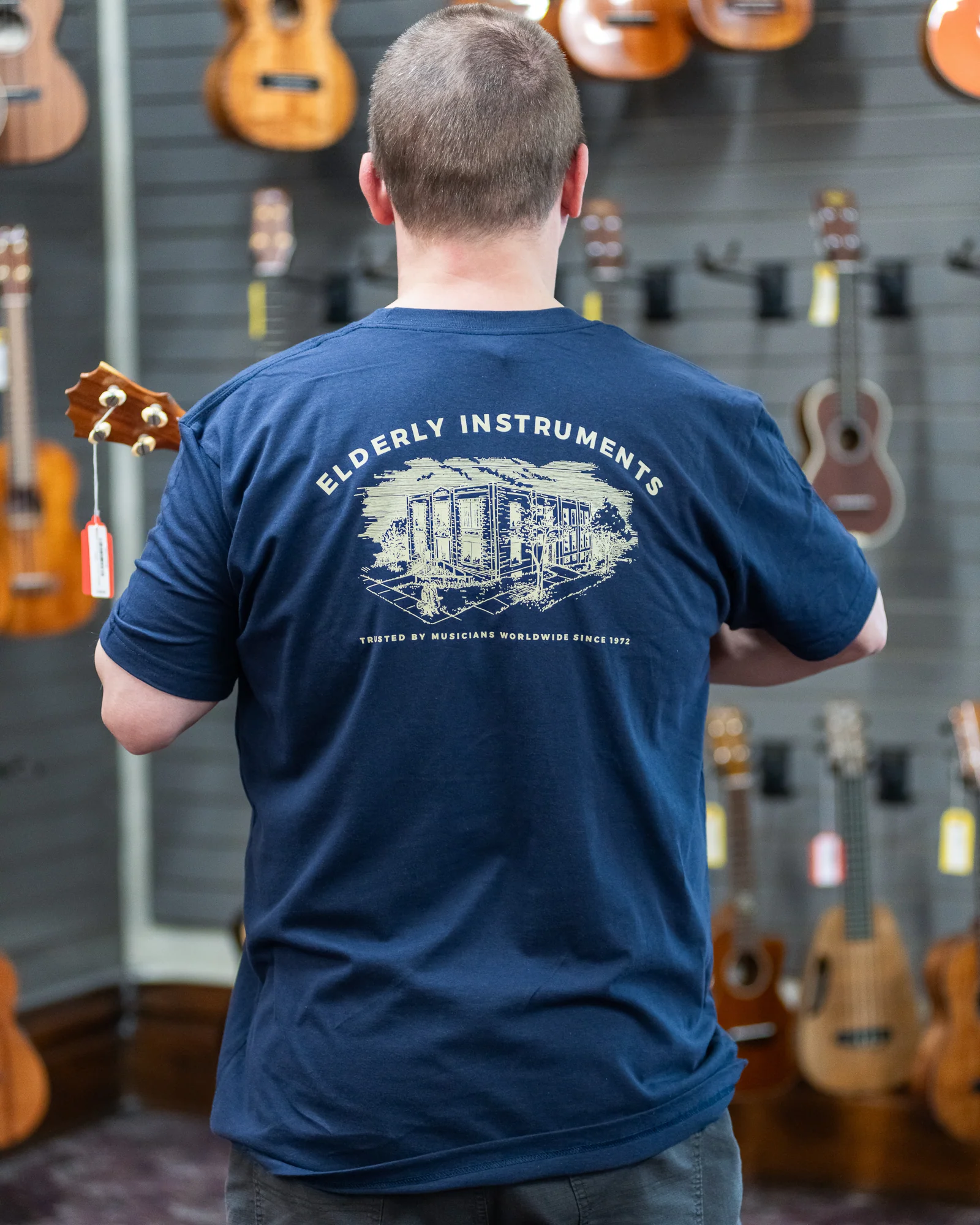 Elderly Instruments 2-Sided T-Shirt, Navy (Various Sizes) - Image 3