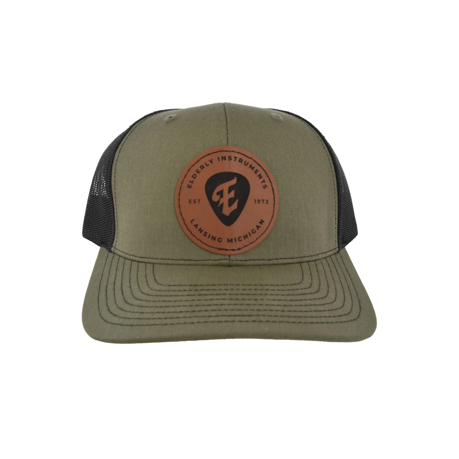 Elderly Instruments Hat, Olive Green with Leather Patch - Image 2