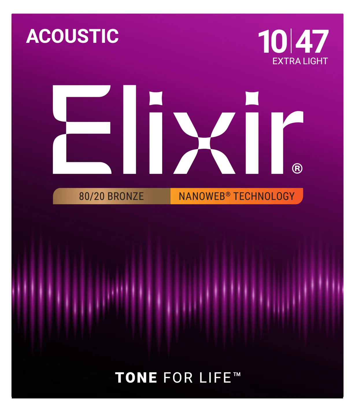 Elixir 11002 80/20 Bronze Nanoweb Acoustic Guitar Strings, Extra Light