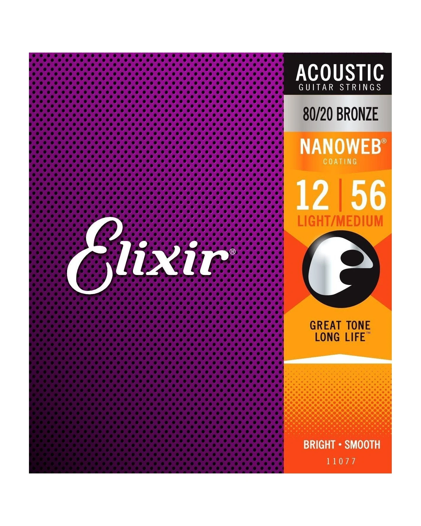 Elixir 11077 80/20 Bronze Nanoweb Acoustic Guitar Strings, Light / Medium
