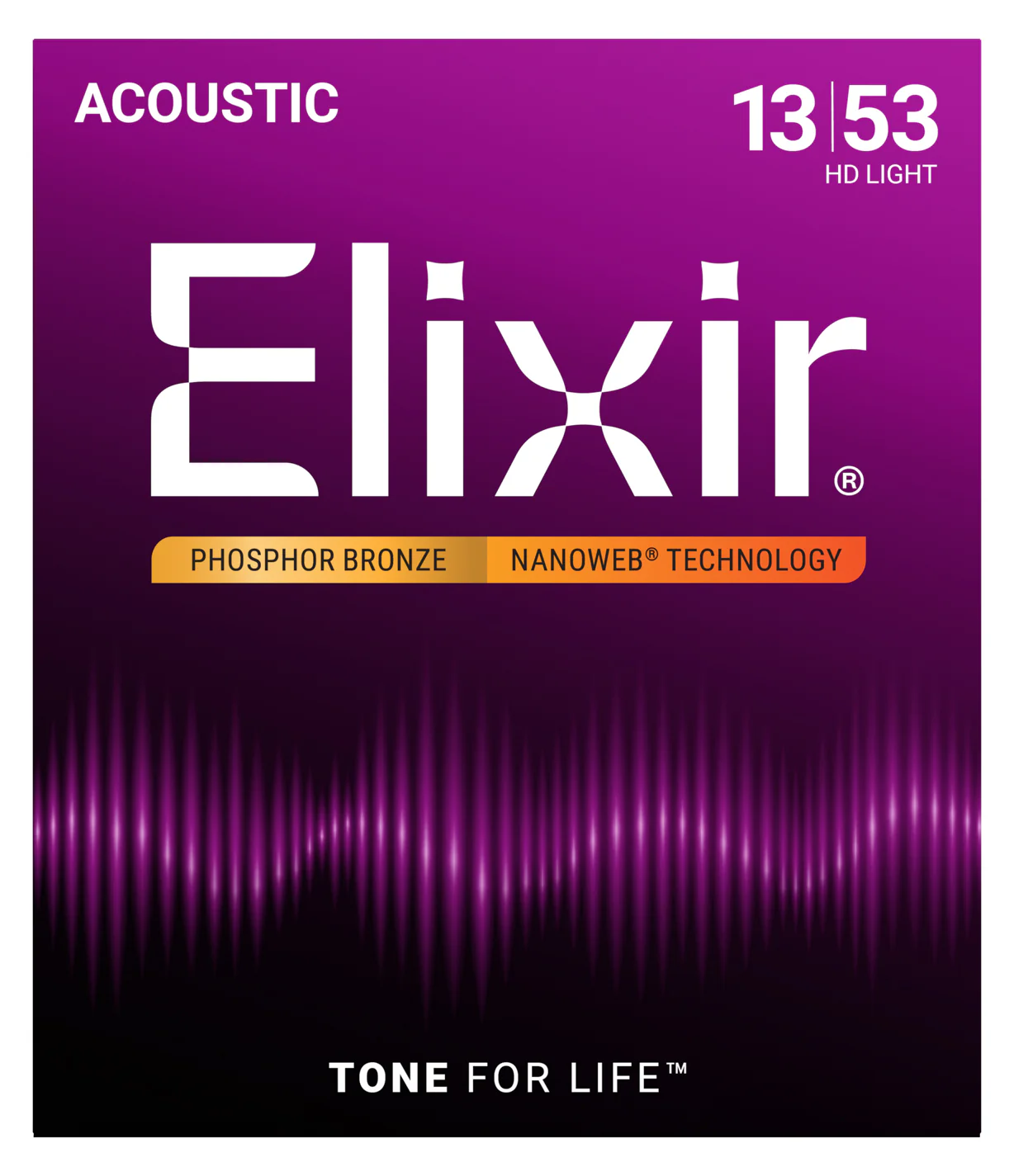 Elixir 16182 Phosphor Bronze Nanoweb Acoustic Guitar Strings, HD Light