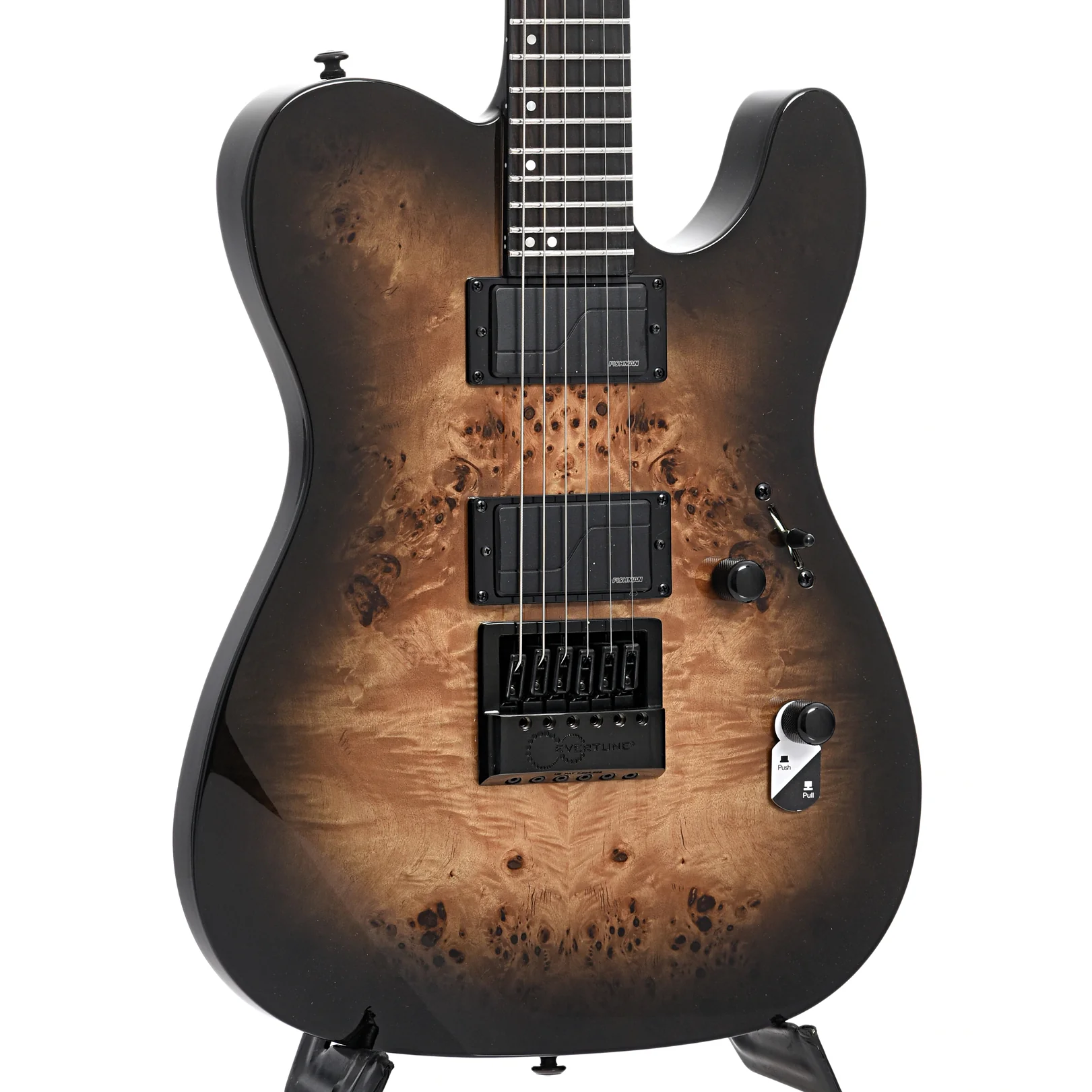 ESP LTD TE-1000 Evertune Electric Guitar, Poplar Burl Charcoal Burst - Image 4