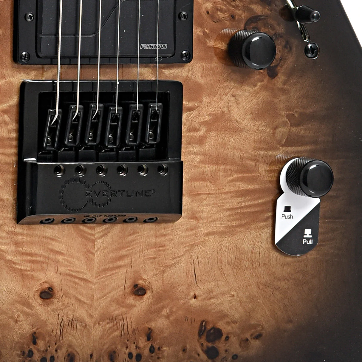 ESP LTD TE-1000 Evertune Electric Guitar, Poplar Burl Charcoal Burst - Image 5