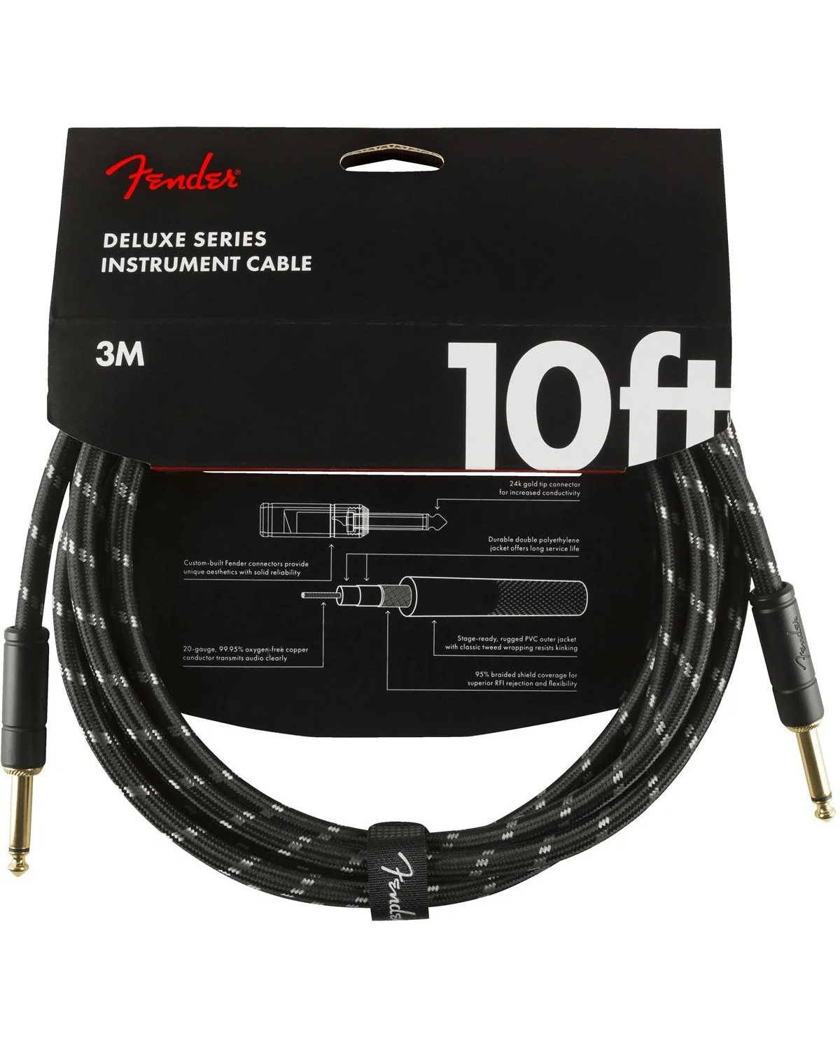 Fender Deluxe Series 10ft Instrument Cable, Black Tweed - Image 2