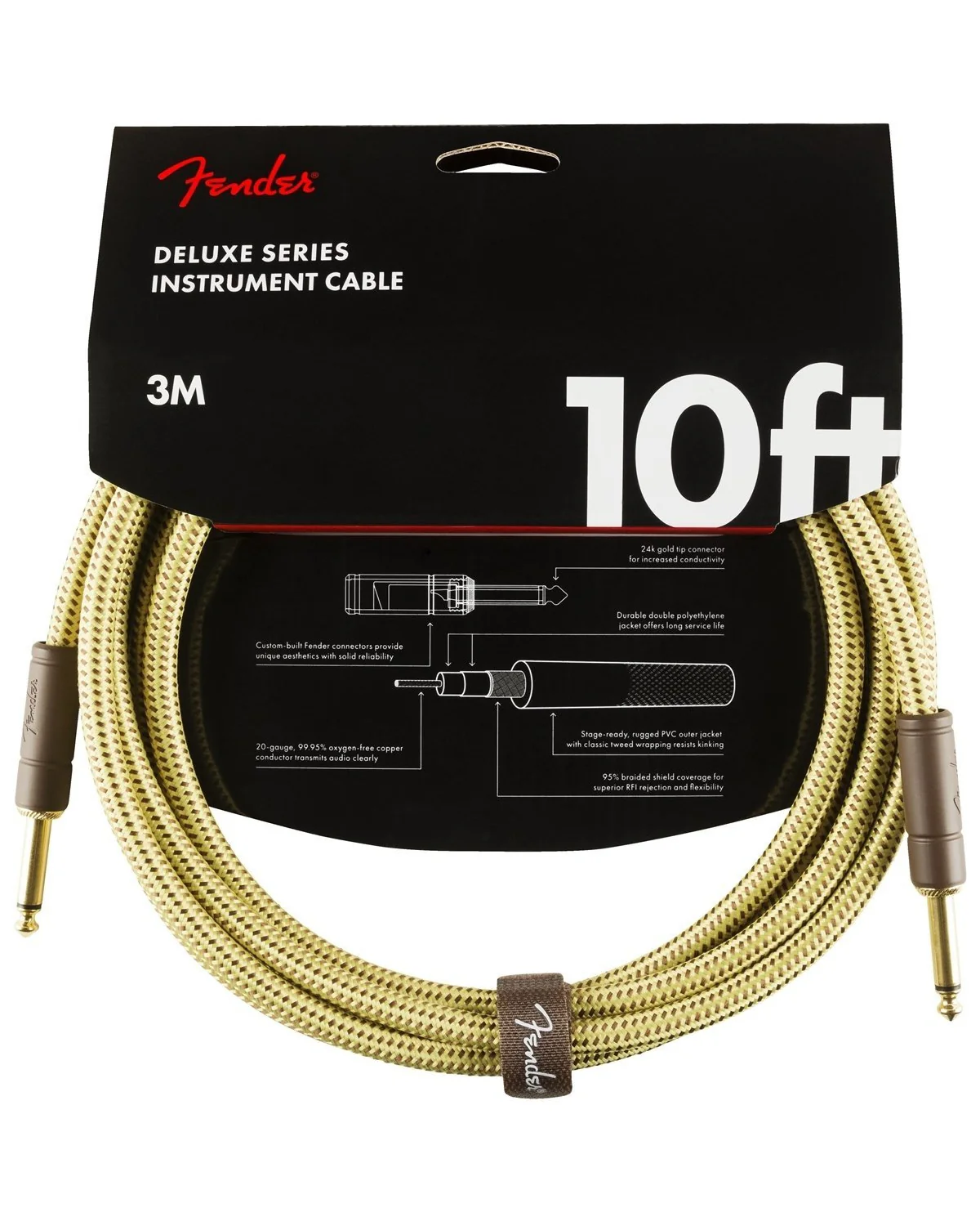 Fender Deluxe Series 10ft Instrument Cable, Tweed - Image 2