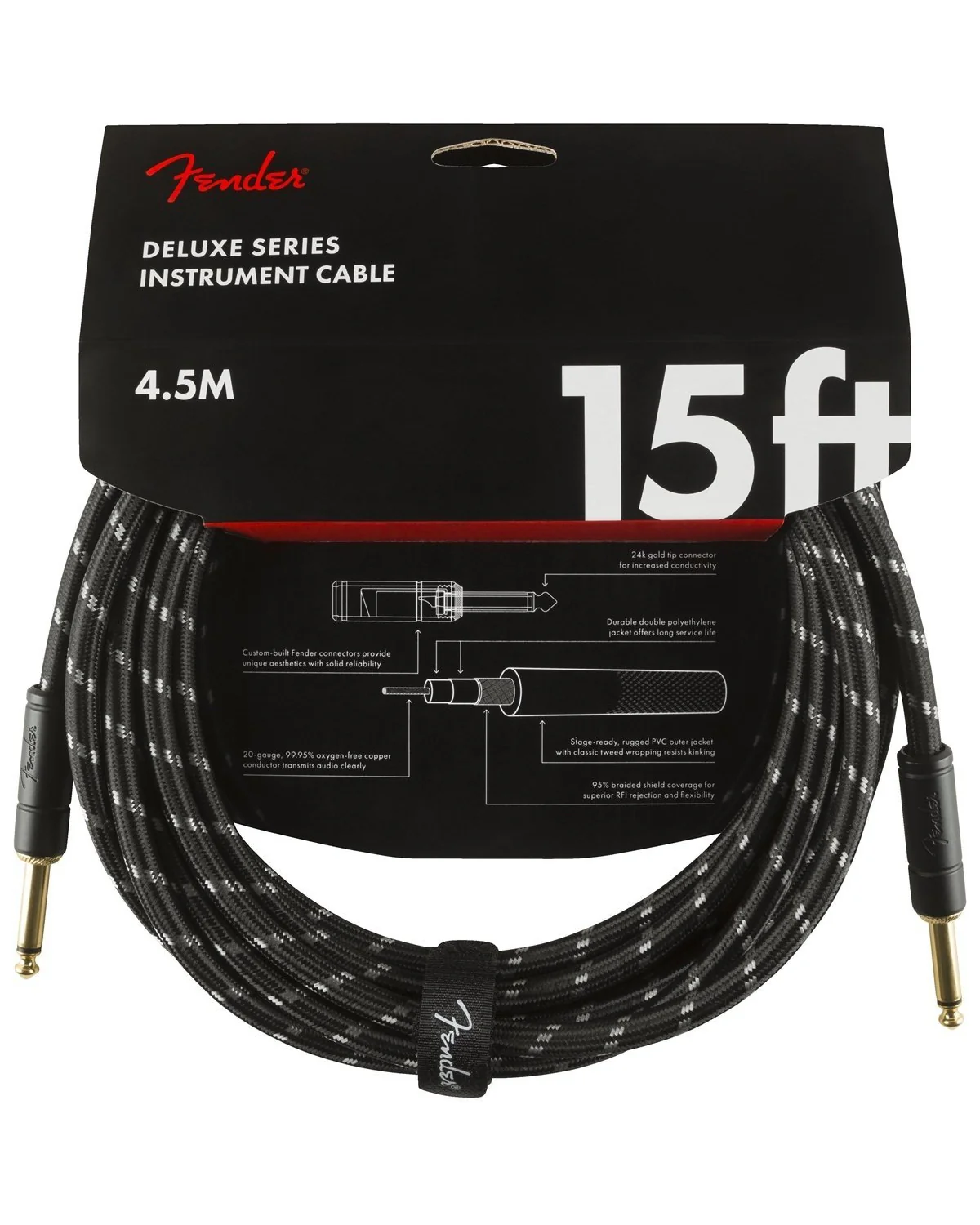Fender Deluxe Series 15ft Instrument Cable, Black Tweed - Image 2