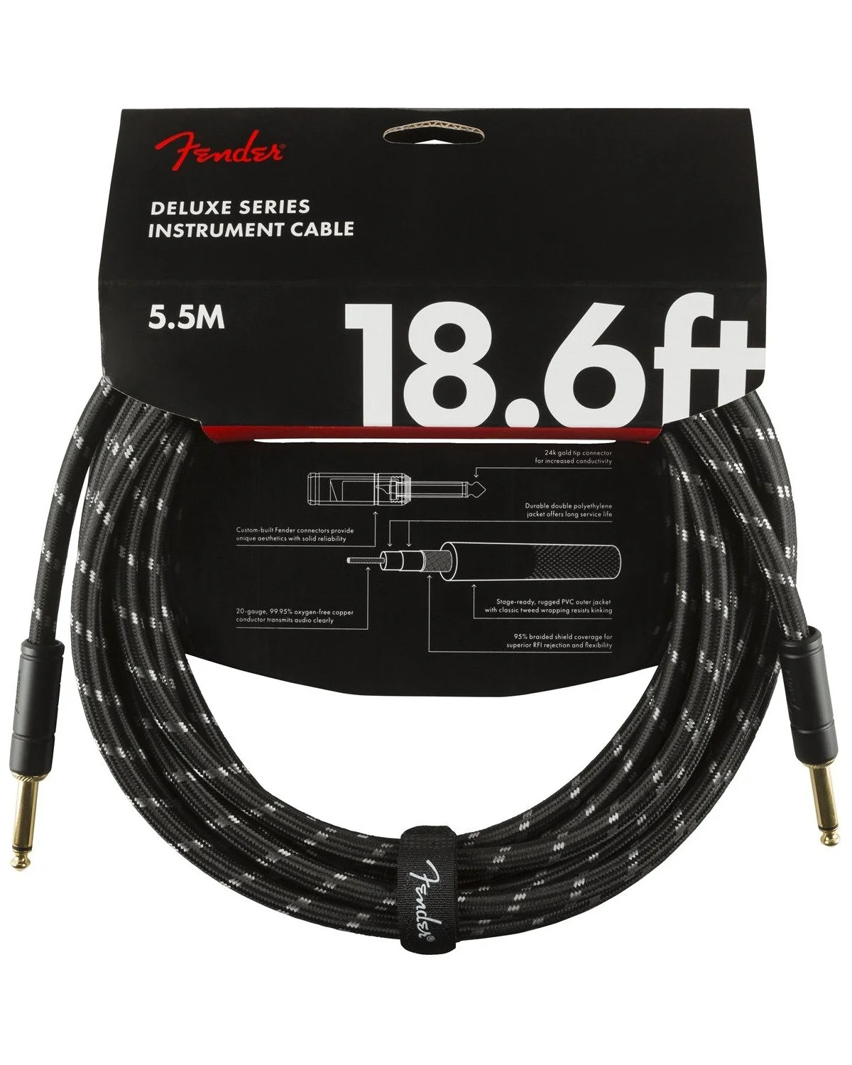 Fender Deluxe Series 18.6ft Instrument Cable, Black Tweed - Image 2