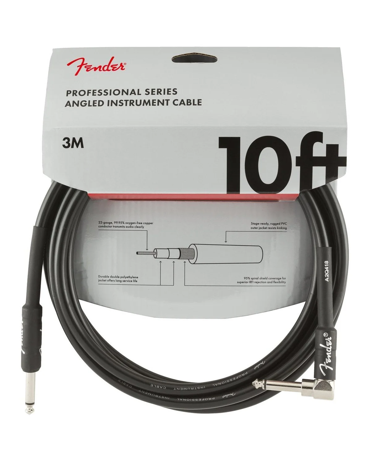 Fender Professional Series 10ft Instrument Cable, Angled, Black - Image 2