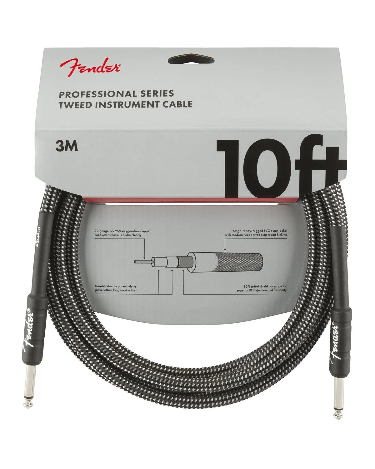 Fender Professional Series 10ft Instrument Cable, Gray Tweed - Image 2