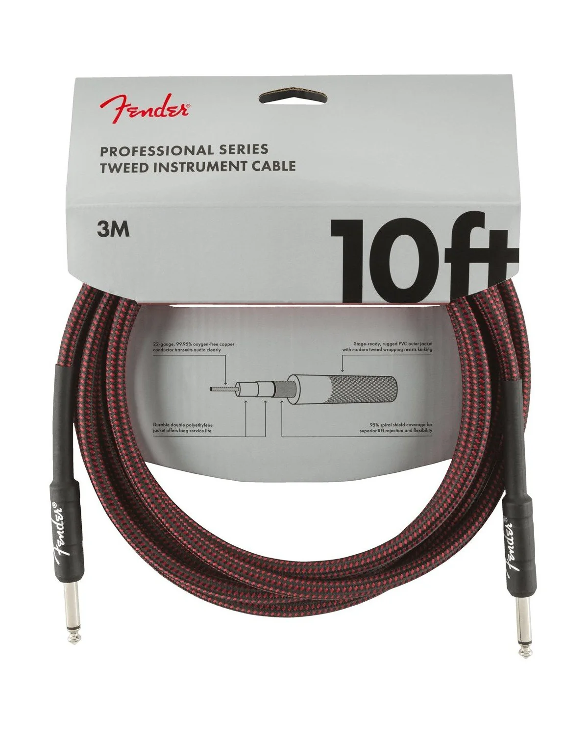 Fender Professional Series 10ft Instrument Cable, Red Tweed - Image 2