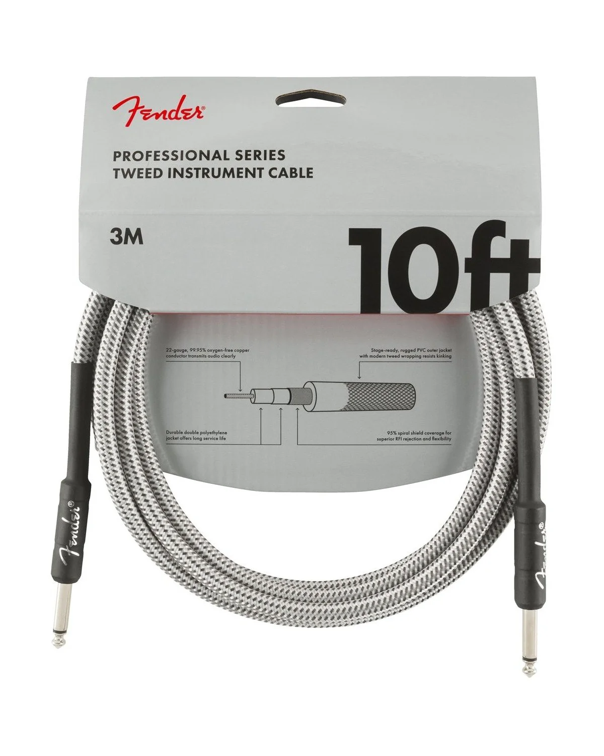 Fender Professional Series 10ft Instrument Cable, White Tweed - Image 2