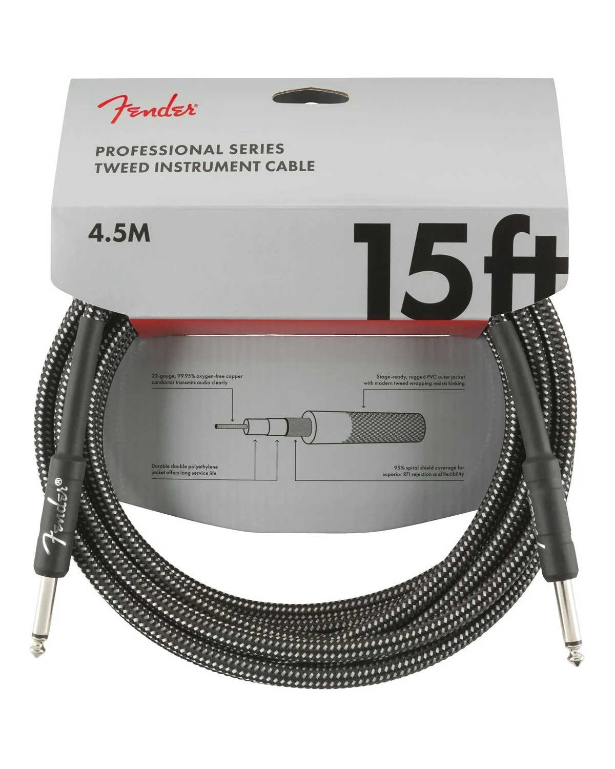 Fender Professional Series 15ft Instrument Cable, Gray Tweed - Image 2