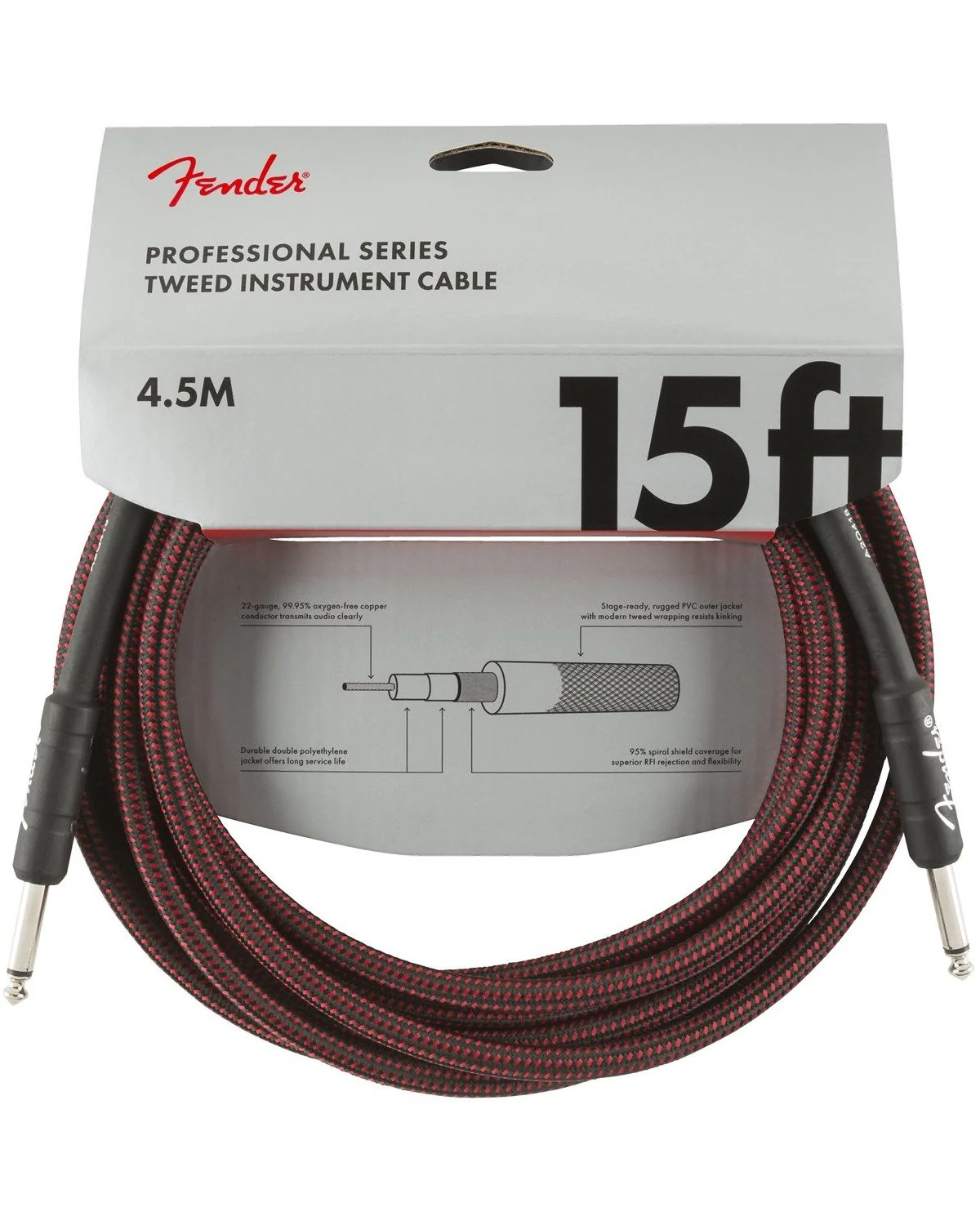 Fender Professional Series 15ft Instrument Cable, Red Tweed - Image 2