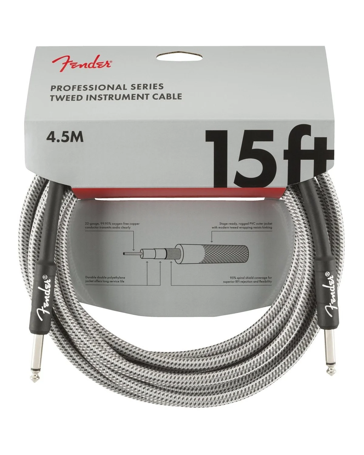 Fender Professional Series 15ft Instrument Cable, White Tweed - Image 2
