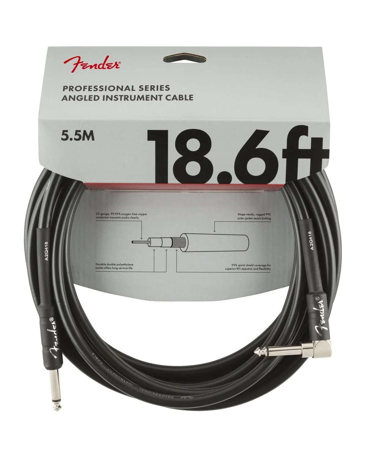 Fender Professional Series 18.6ft Instrument Cable, Angled, Black - Image 2