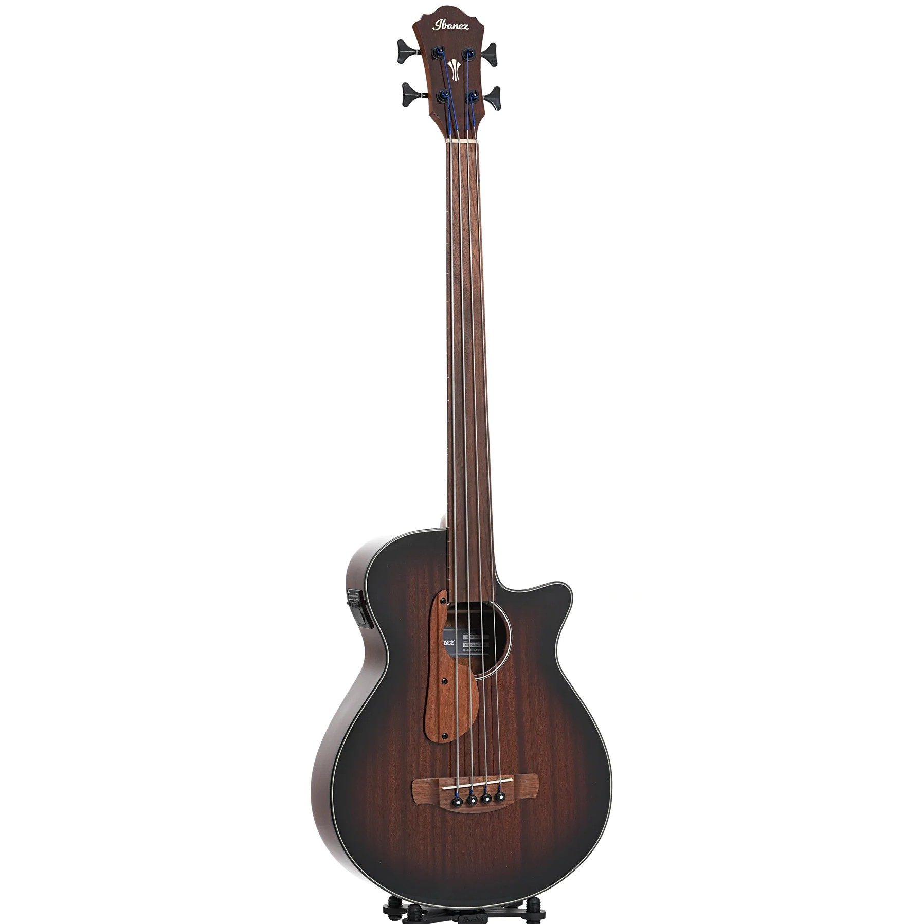 Ibanez AEGB24FE Fretless Acoustic-Electric Bass Guitar, Mahogany Sunburst High Gloss - Image 3