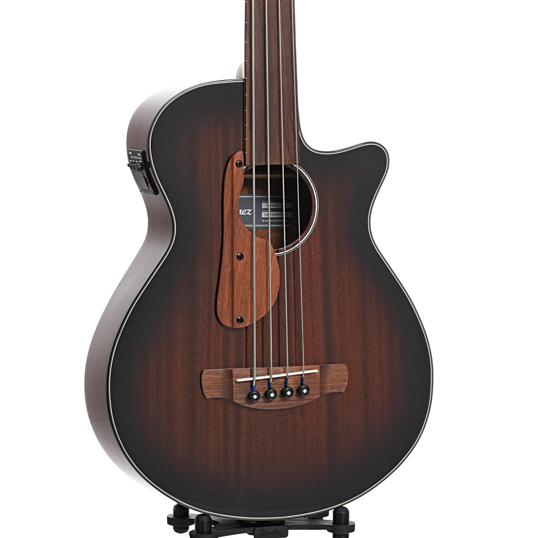 Ibanez AEGB24FE Fretless Acoustic-Electric Bass Guitar, Mahogany Sunburst High Gloss - Image 4