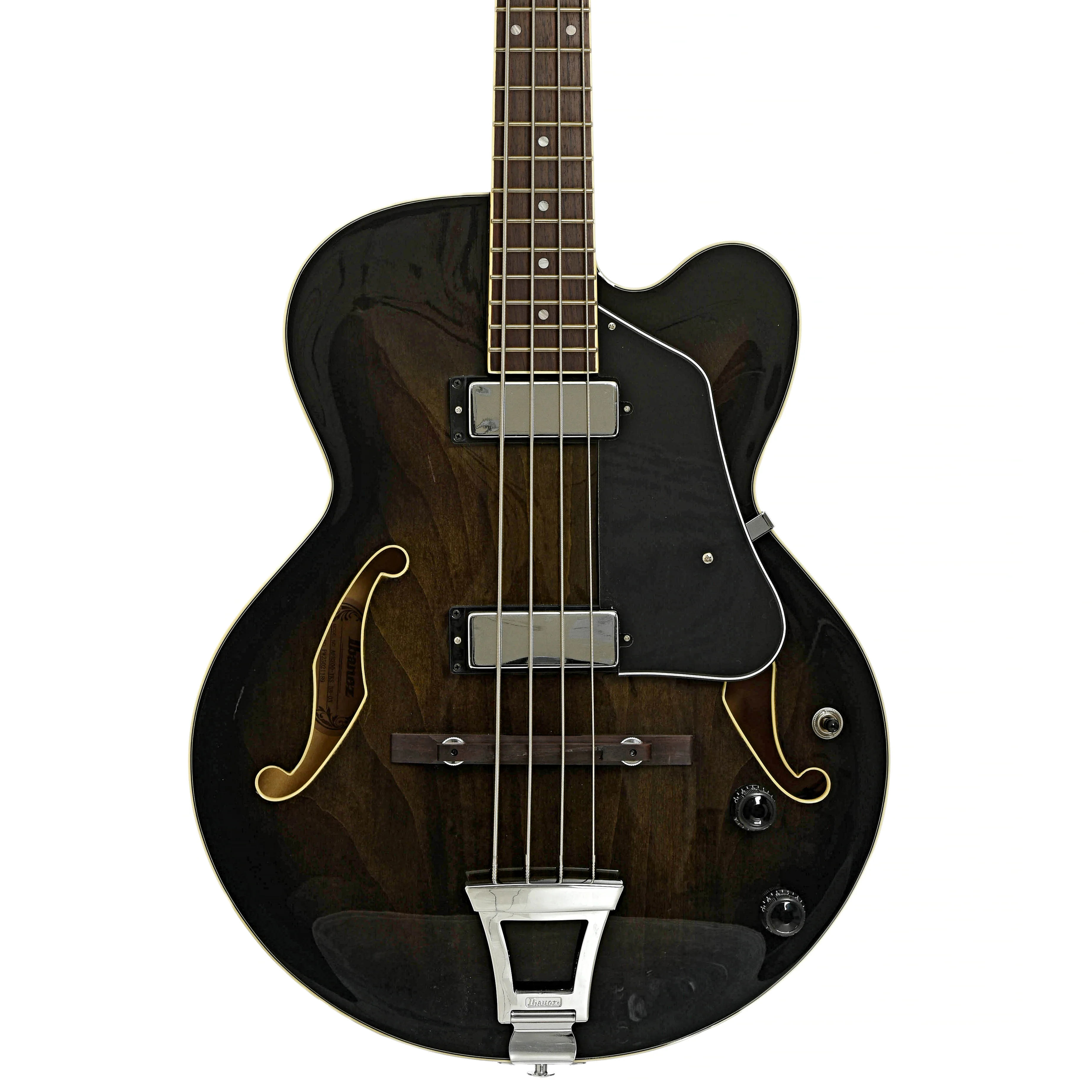Ibanez AFB200 Artcore Hollowbody Electric Bass, Transparent Black Sunburst - Image 2