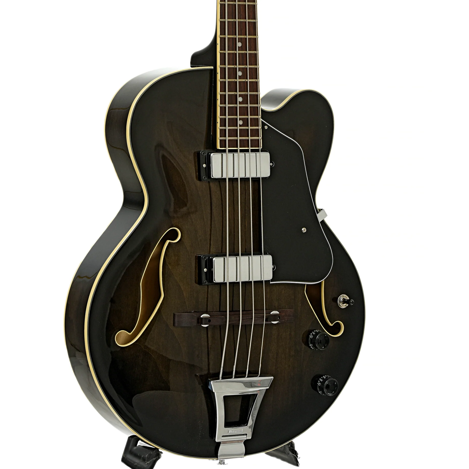 Ibanez AFB200 Artcore Hollowbody Electric Bass, Transparent Black Sunburst - Image 4