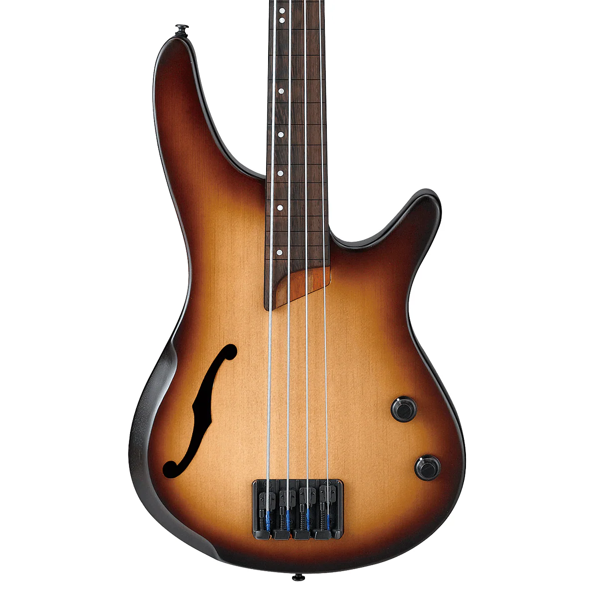 Ibanez SRH500F Fretless Semi-Hollow Electric Bass, Natural Browned Burst Flat - Image 3