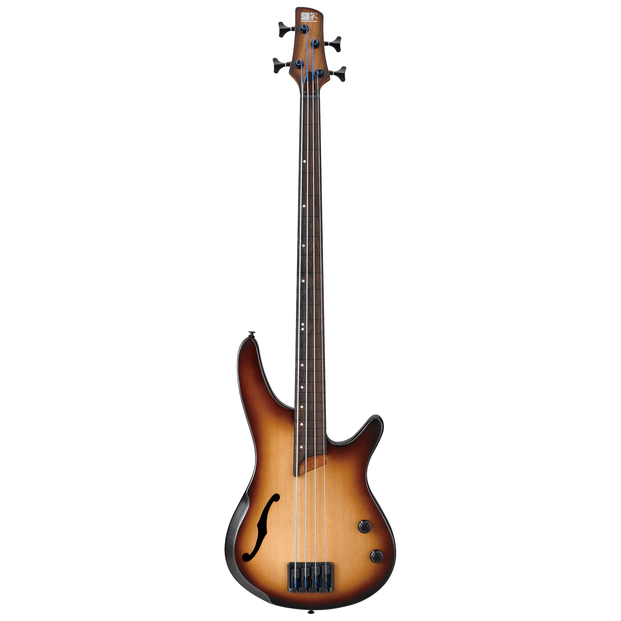 Ibanez SRH500F Fretless Semi-Hollow Electric Bass, Natural Browned Burst Flat - Image 4