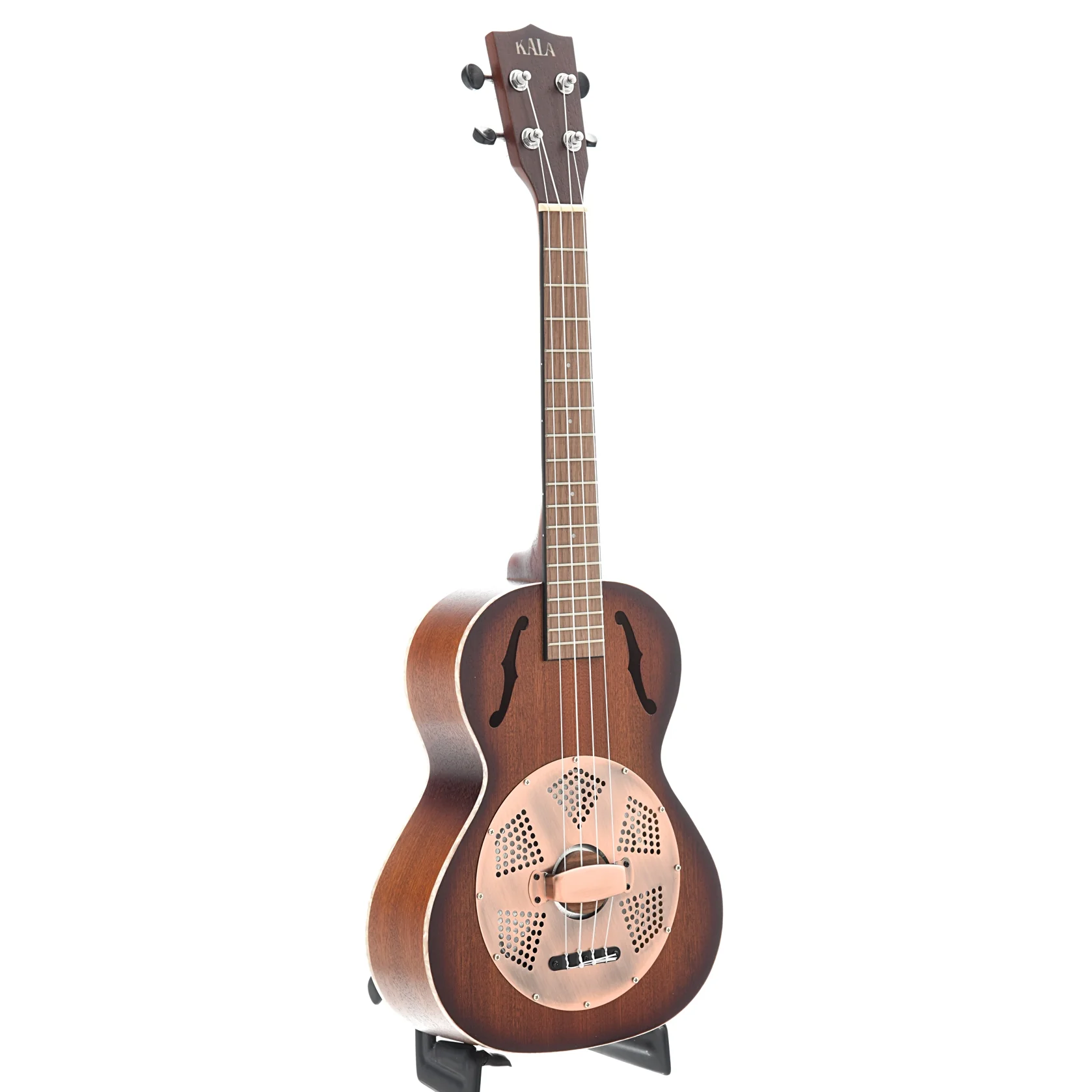 Kala Tenor Resonator Ukulele with Vintage Brass Coverplate, Mahogany Burst - Image 3