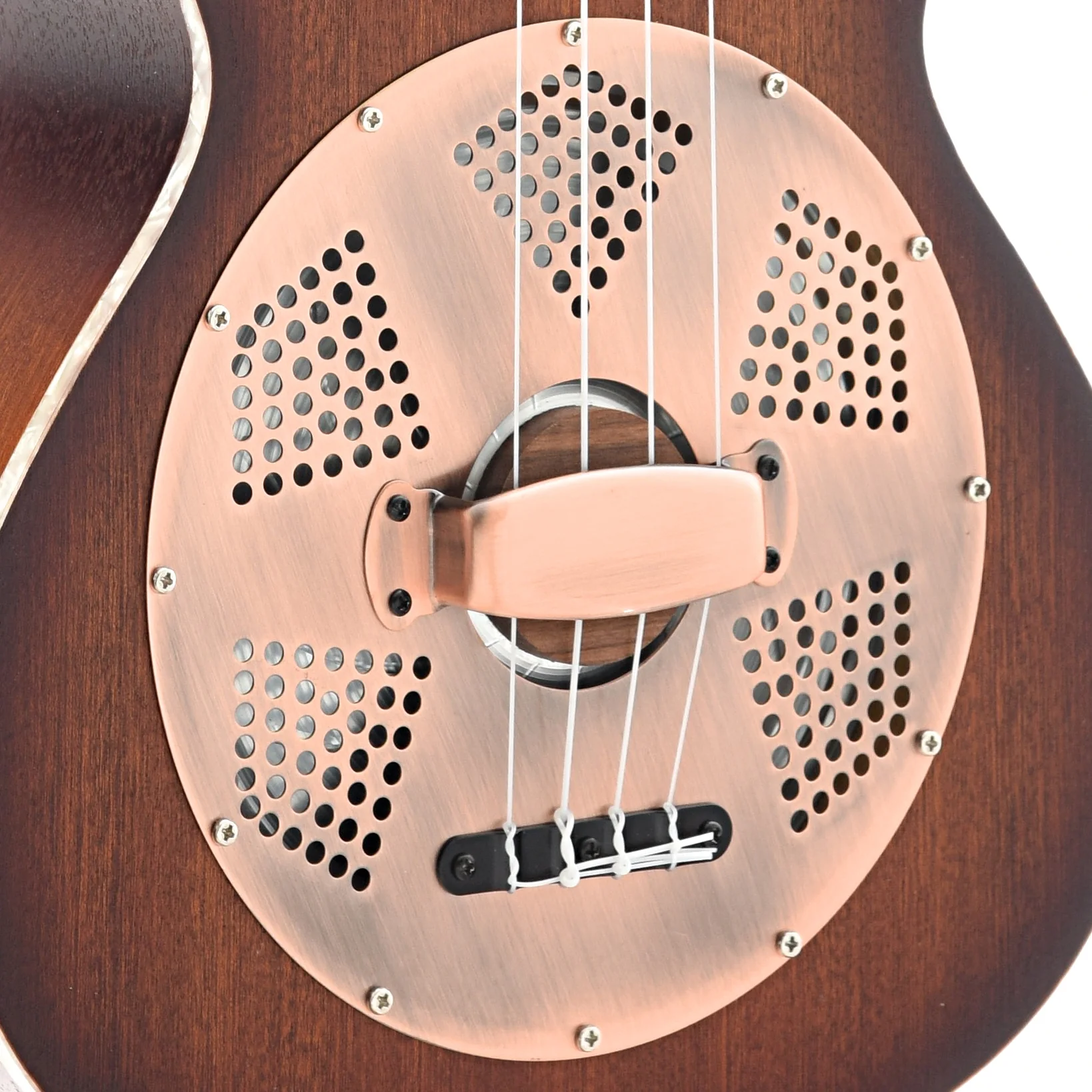Kala Tenor Resonator Ukulele with Vintage Brass Coverplate, Mahogany Burst - Image 4