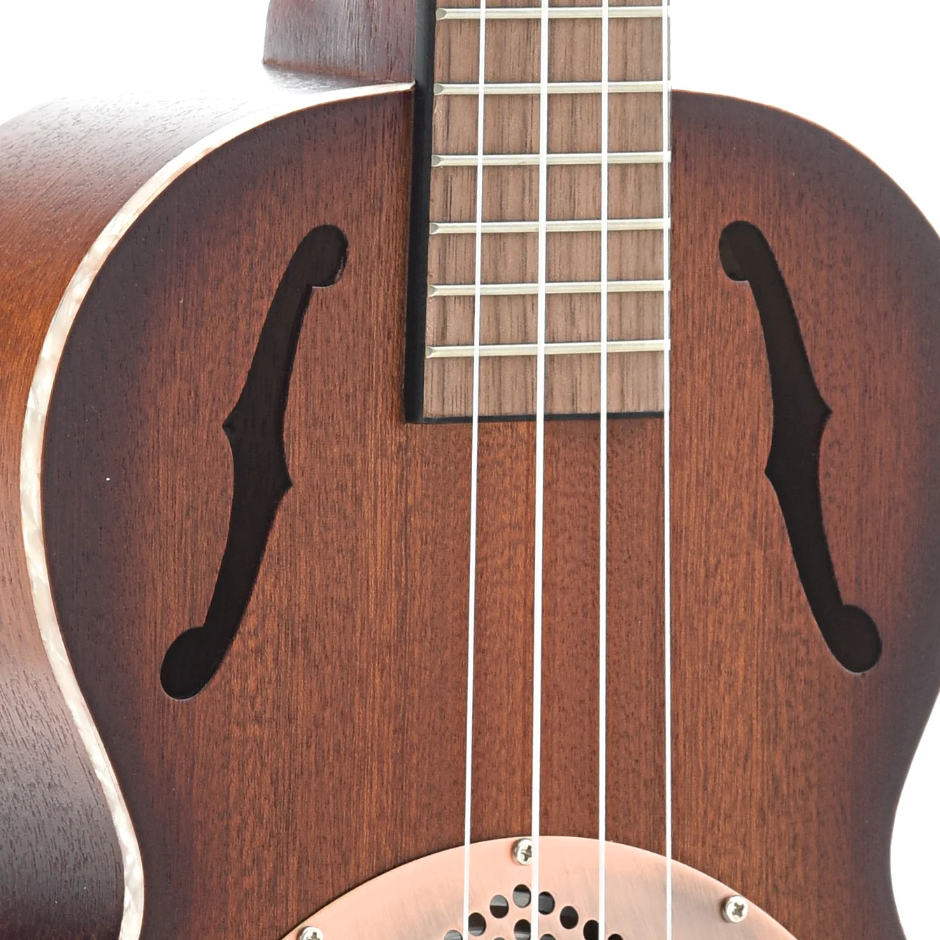 Kala Tenor Resonator Ukulele with Vintage Brass Coverplate, Mahogany Burst - Image 5