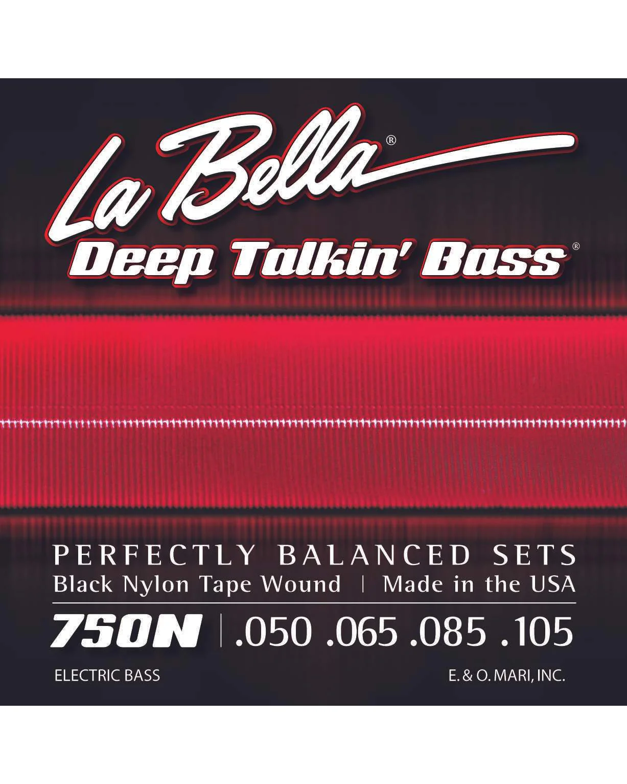 La Bella 750N Deep Talkin' Black Nylon Tape Wound Light Gauge 4-String Electric Bass Strings - Image 2