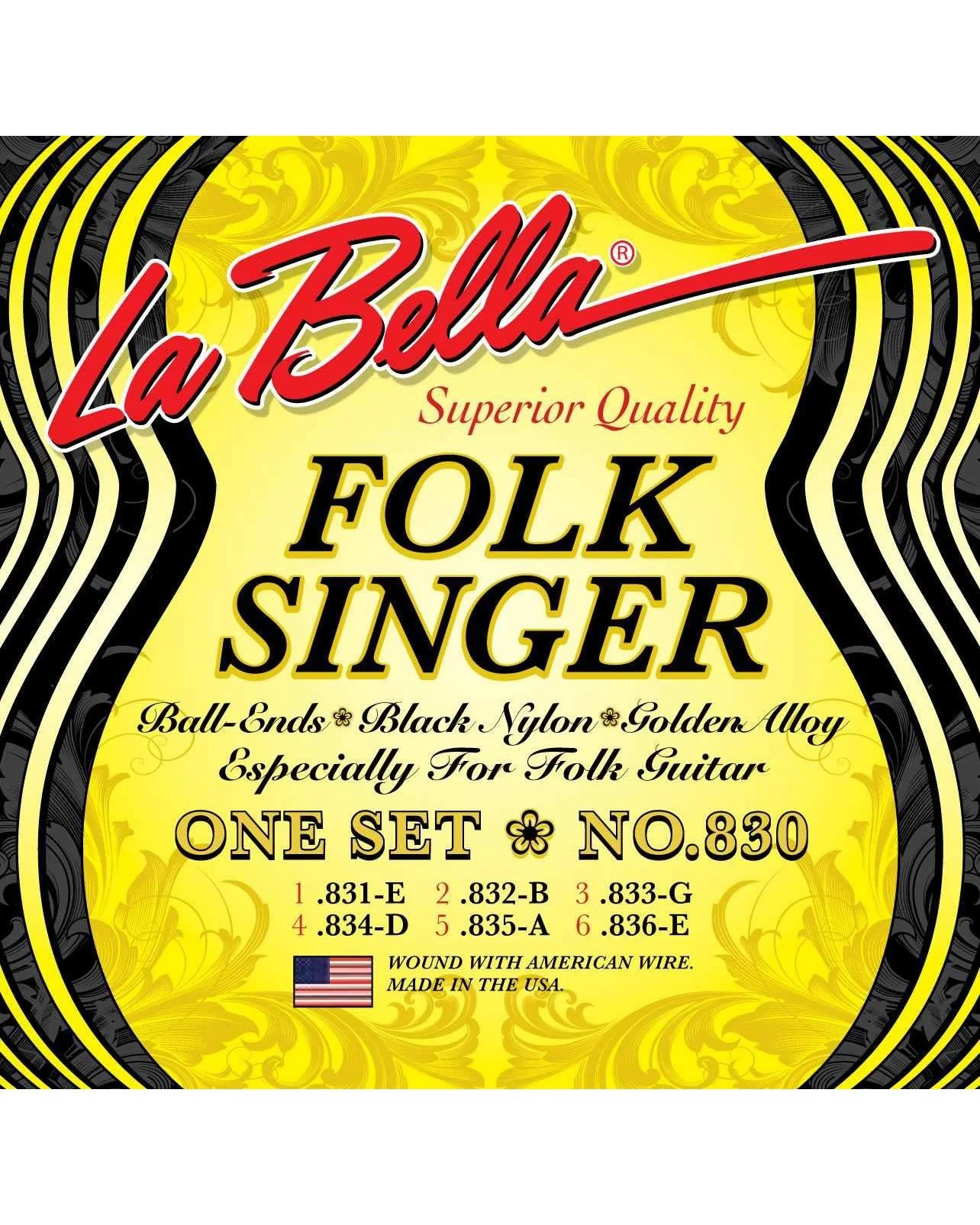 La Bella Set No. 830 Folk Singer Black Nylon Acoustic Guitar Strings - Image 2