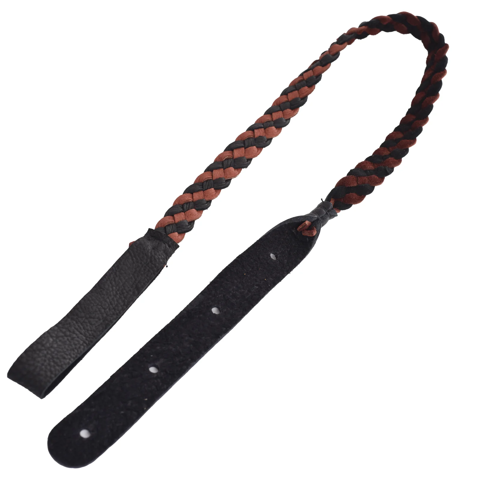 Lakota Leathers Flat Braid Mandolin Strap, Black / Tan - Image 2