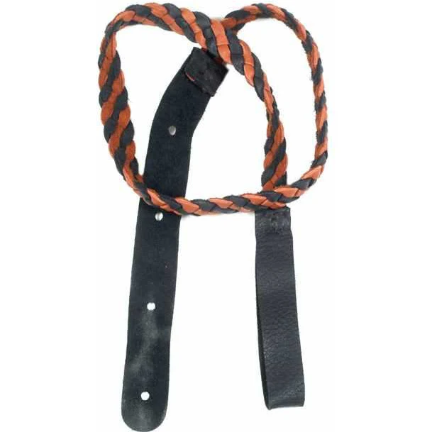 Lakota Leathers Flat Braid Mandolin Strap, Black / Tobacco - Image 3